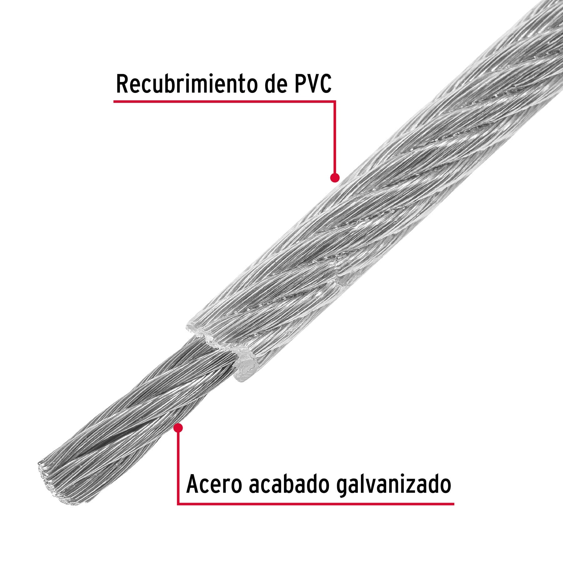 Metro cable flexible 1/8" acero 7x19 recubierto PVC, 75 m