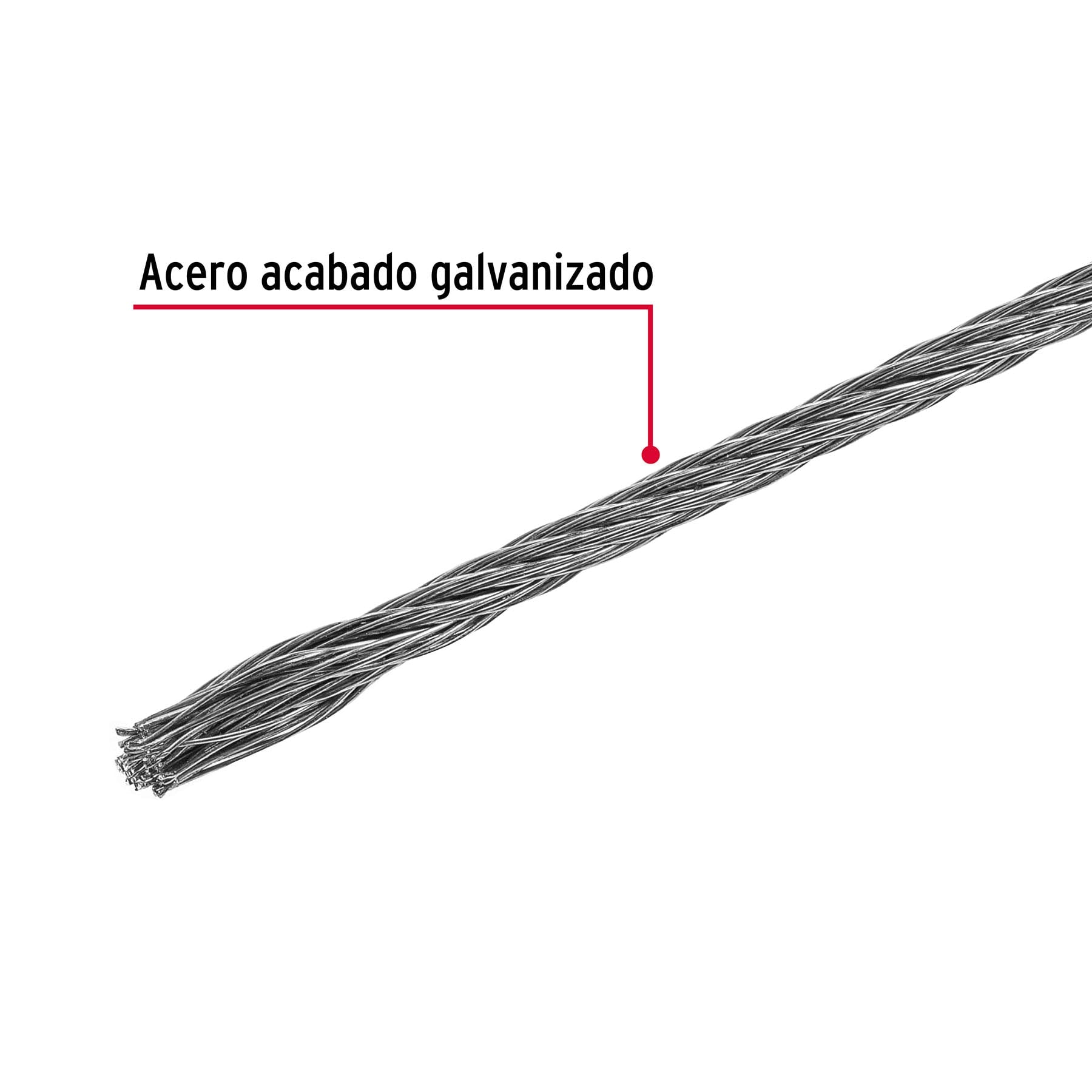 Metro de cable rígido 1/8" de acero 7x7 hilos, 75 m, FIERO