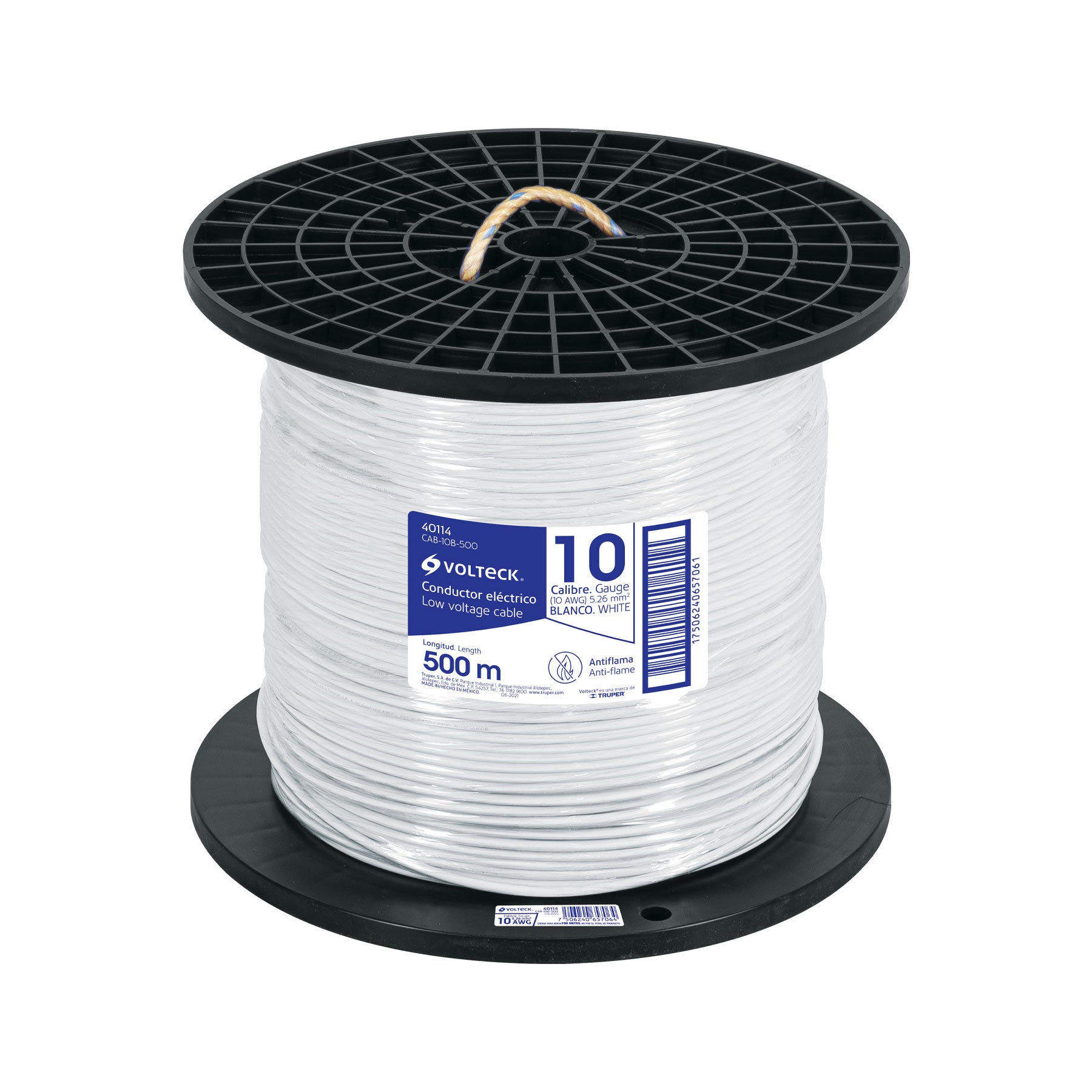 Metro de cable THHW-LS 10 AWG blanco en carrete de 500 m