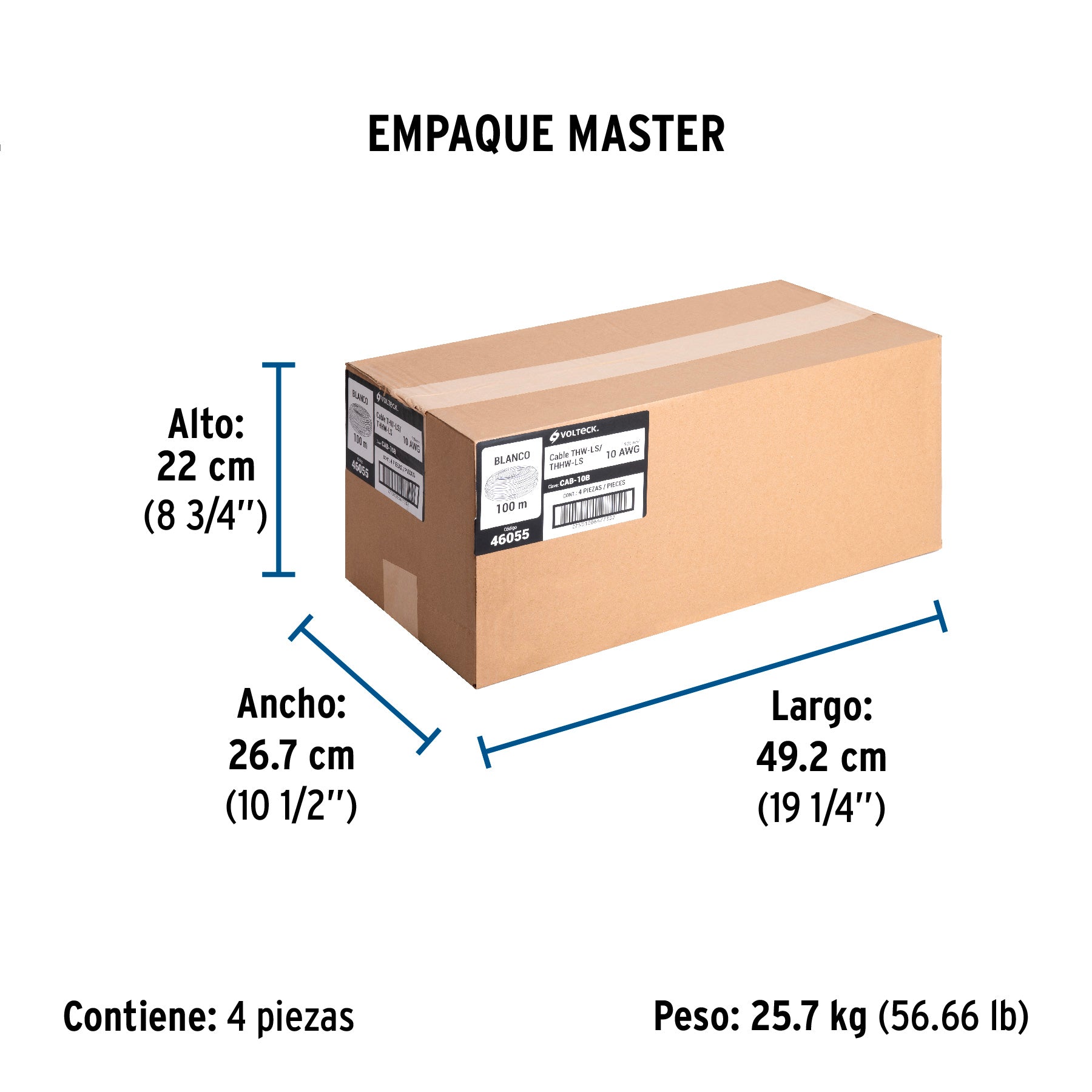 Rollo de 100 m de cable THHW-LS 10 AWG blanco, VOLTECK - Empaque