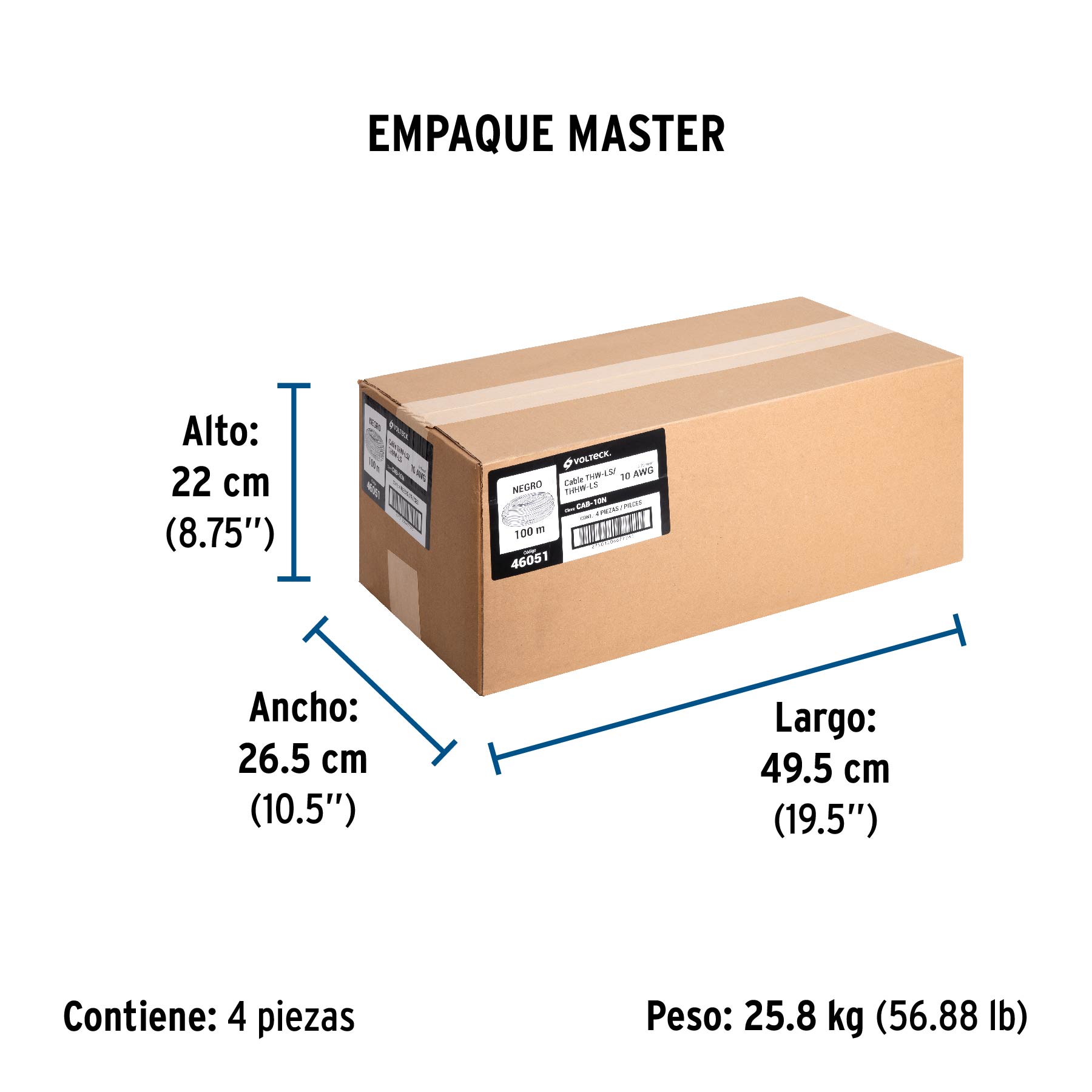 Rollo de 100 m de cable THHW-LS 10 AWG negro, VOLTECK - Empaque