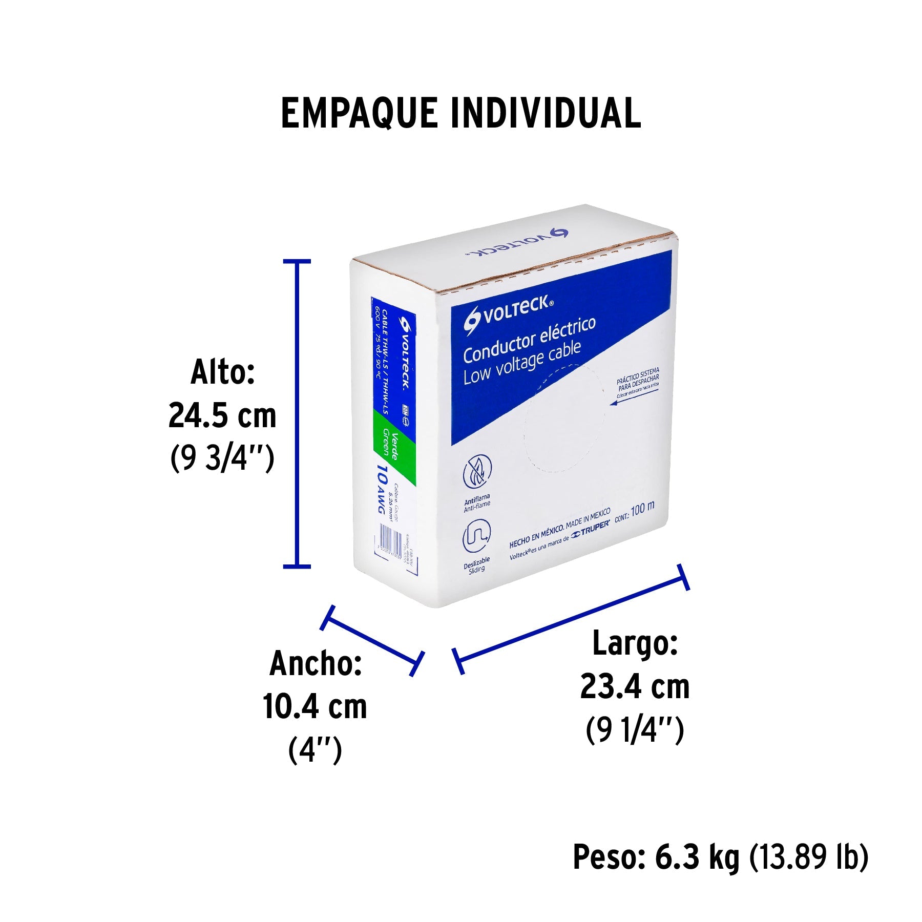 Rollo de 100 m de cable THHW-LS 10 AWG verde, VOLTECK - Empaque