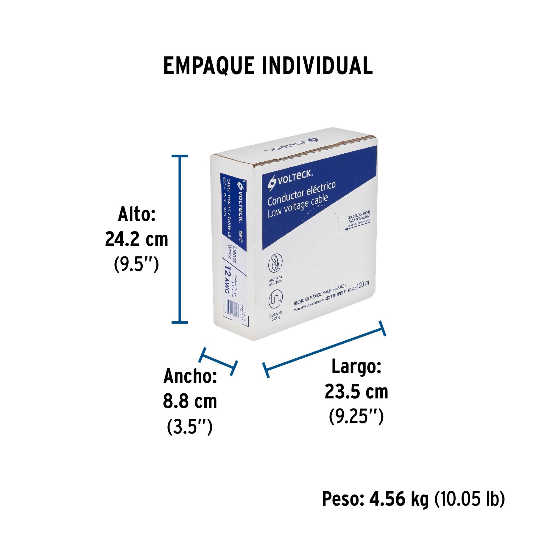 Rollo de 100 m de cable THHW-LS 12 AWG blanco, VOLTECK - Empaque