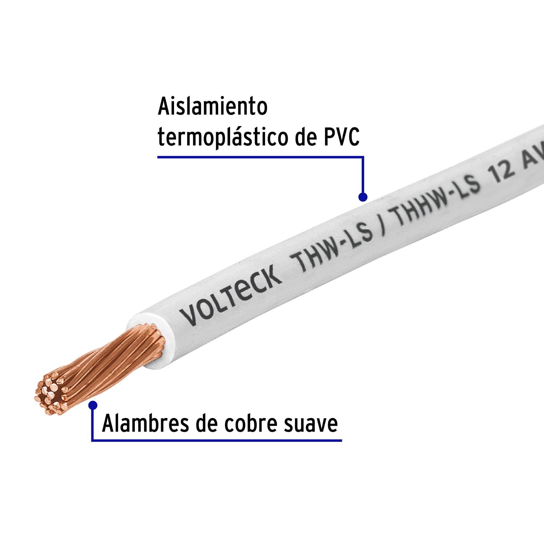 Rollo de 100 m de cable THHW-LS 12 AWG blanco, VOLTECK