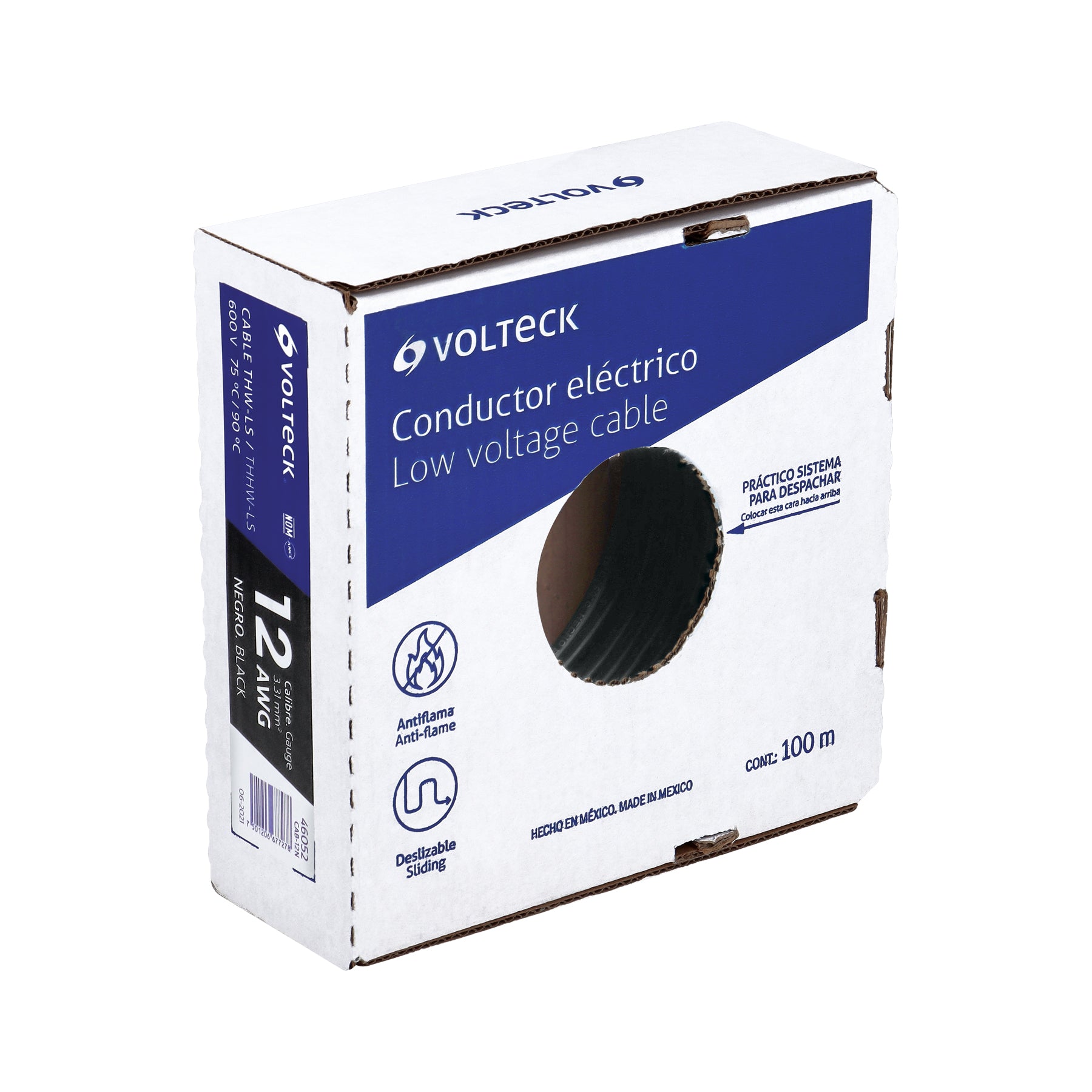 Rollo de 100 m de cable THHW-LS 12 AWG negro, VOLTECK