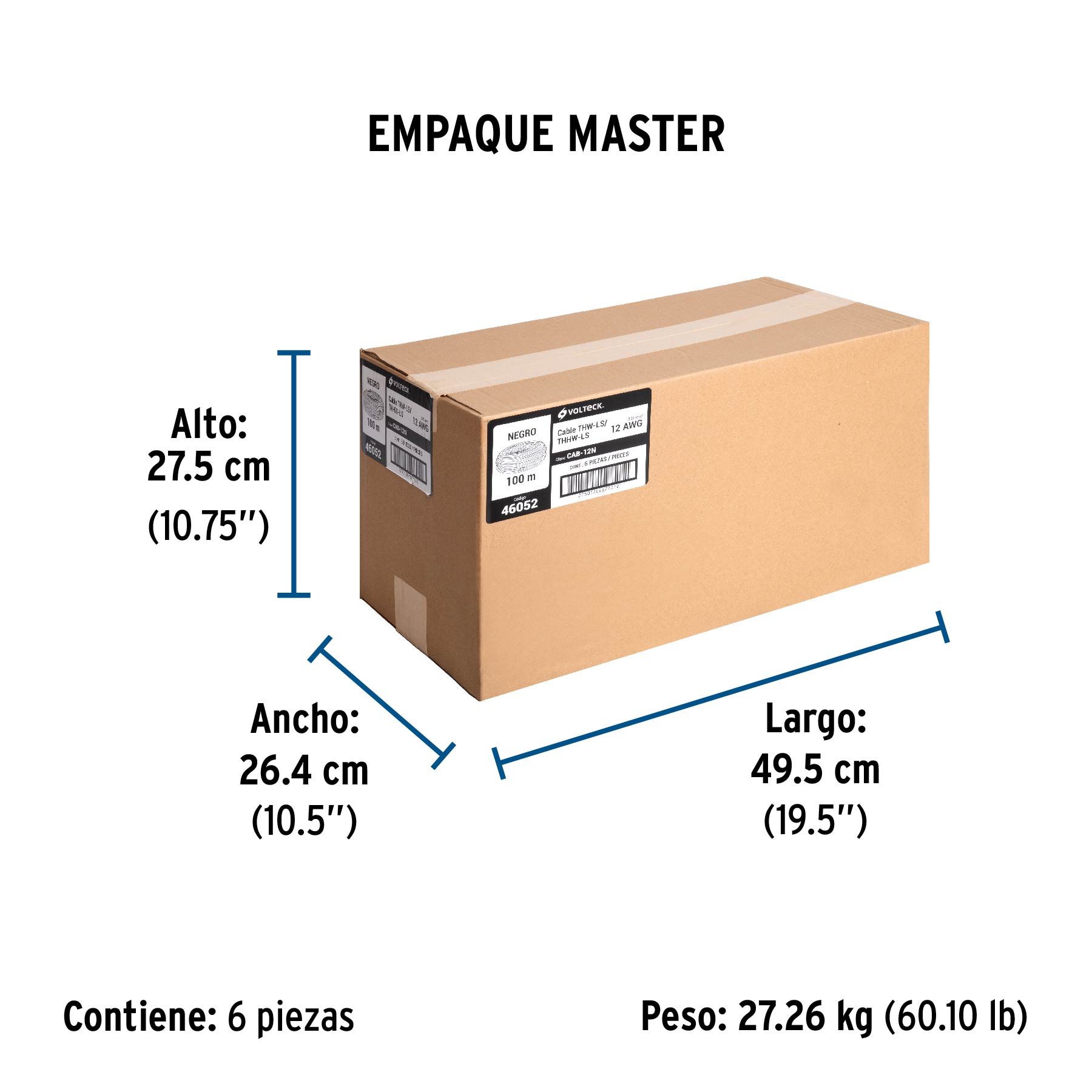 Rollo de 100 m de cable THHW-LS 12 AWG negro, VOLTECK - Empaque