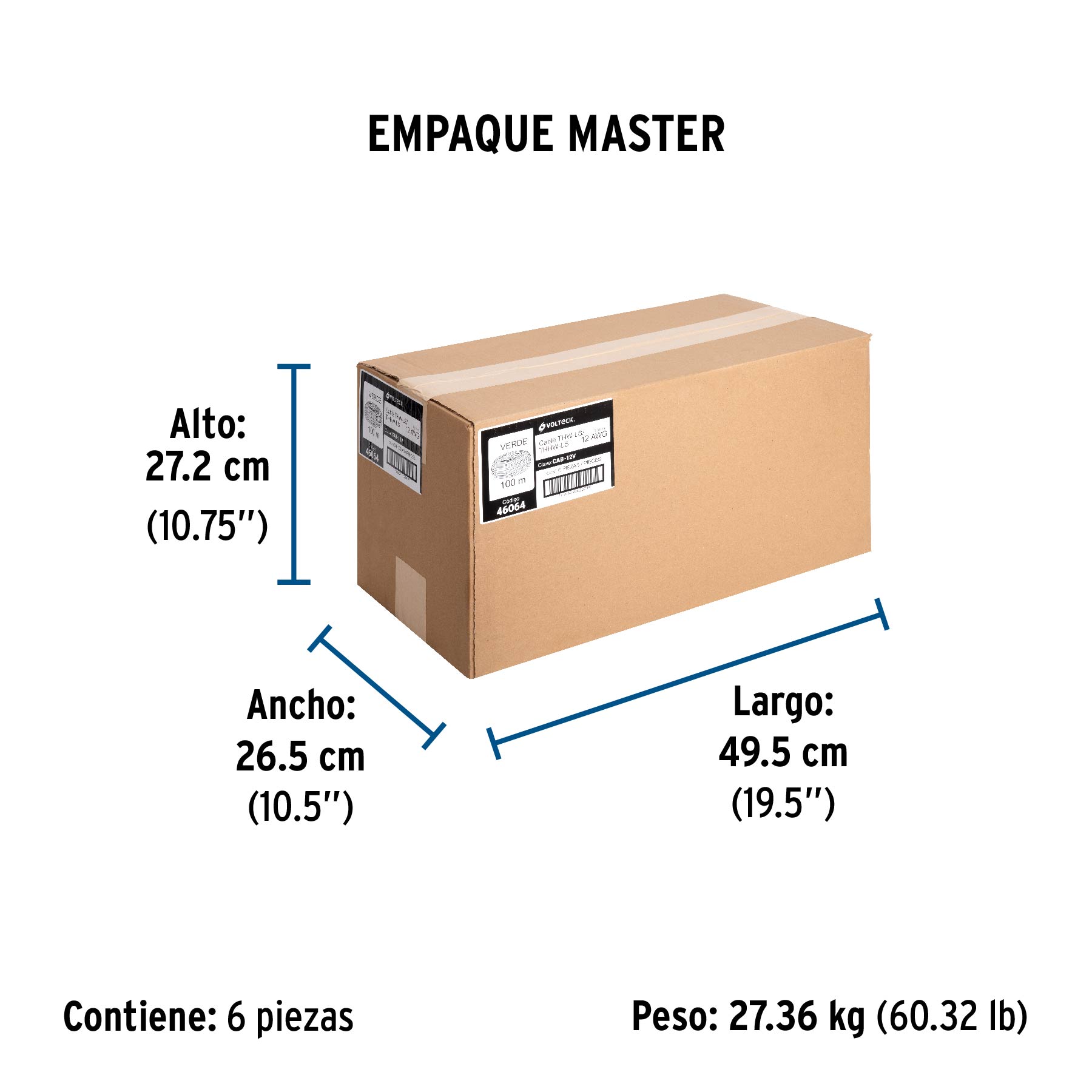 Rollo de 100 m de cable THHW-LS 12 AWG verde, VOLTECK - Empaque