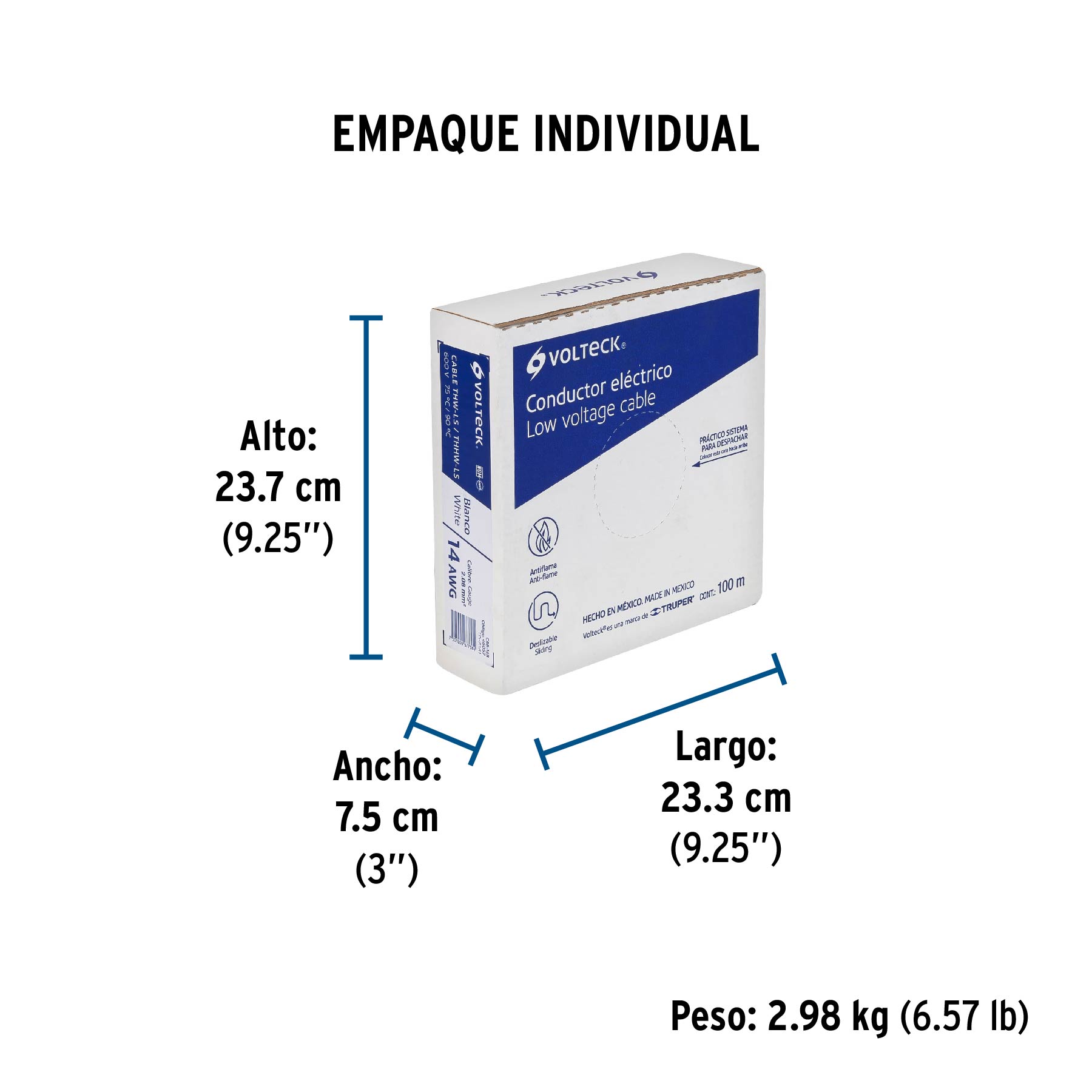 Rollo de 100 m de cable THHW-LS 14 AWG blanco, VOLTECK - Empaque