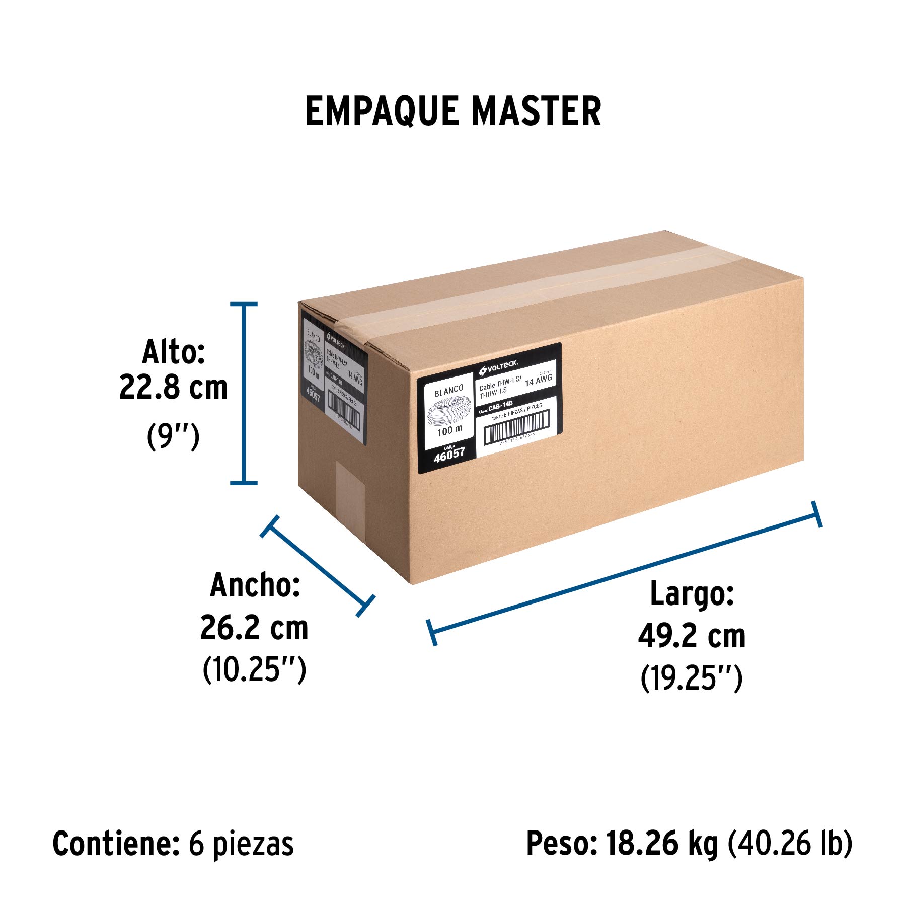 Rollo de 100 m de cable THHW-LS 14 AWG blanco, VOLTECK - Empaque