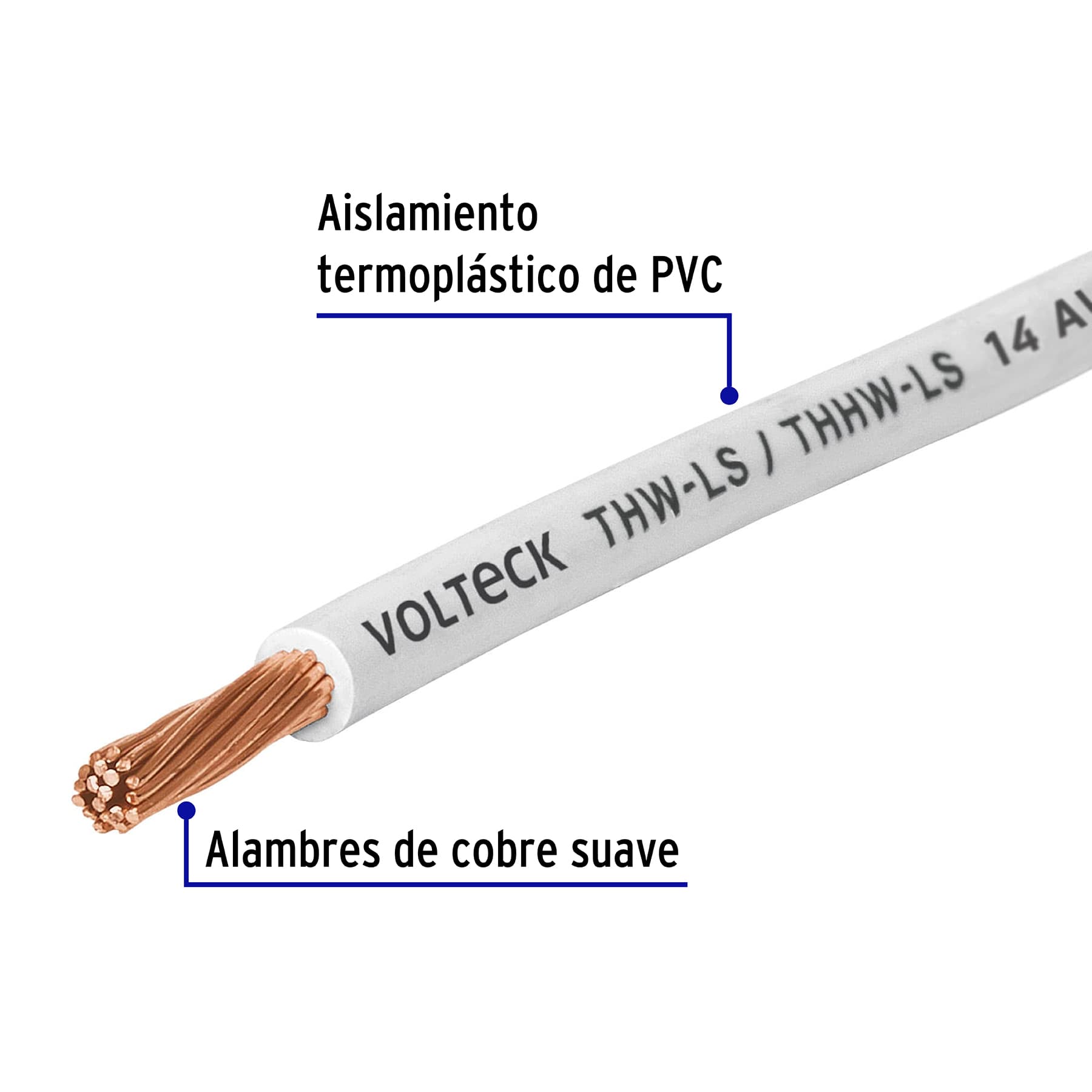 Rollo de 100 m de cable THHW-LS 14 AWG blanco, VOLTECK