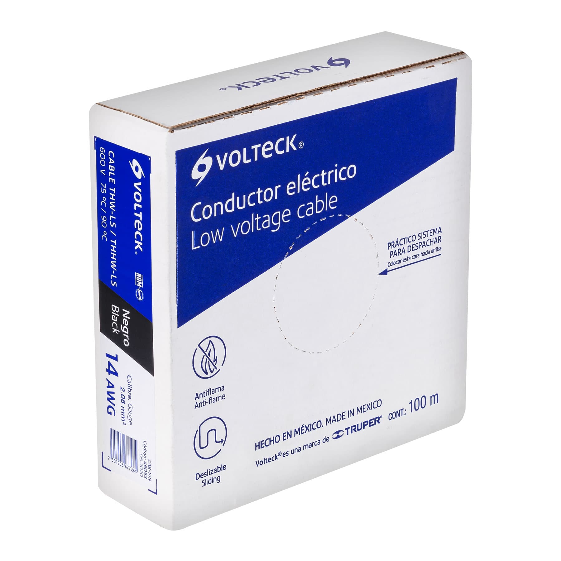 Rollo de 100 m de cable THHW-LS 14 AWG negro, VOLTECK