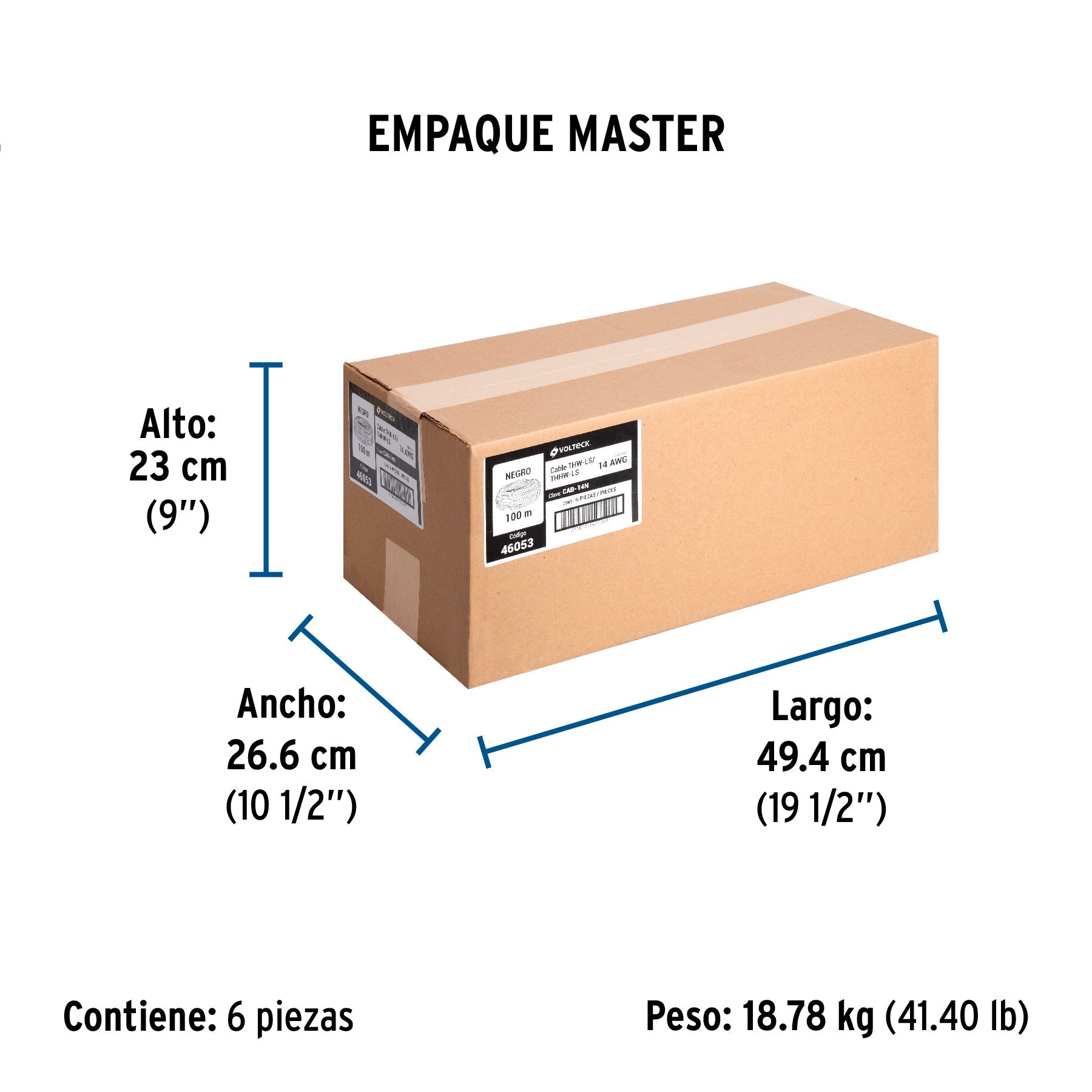 Rollo de 100 m de cable THHW-LS 14 AWG negro, VOLTECK - Empaque