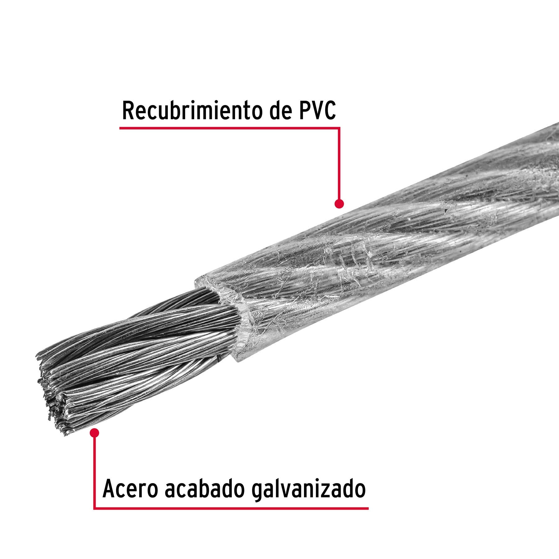 Metro cable flexible 3/16" acero 7x19 recubierto PVC, 75 m
