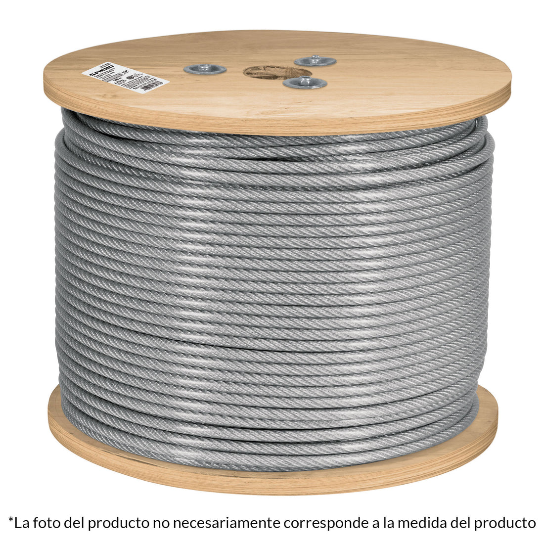 Metro de cable rígido 3/16" acero 7x7 recubierto PVC, 300 m