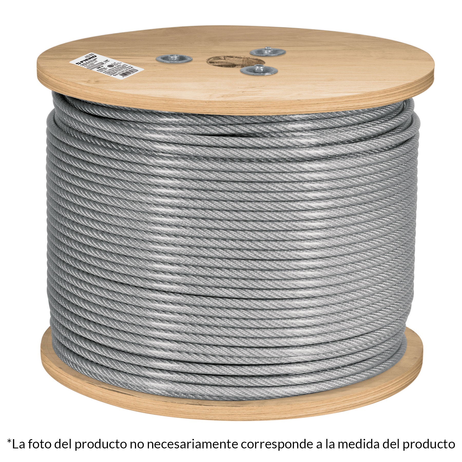 Metro de cable rígido 3/16" acero 7x7 recubierto PVC, 300 m