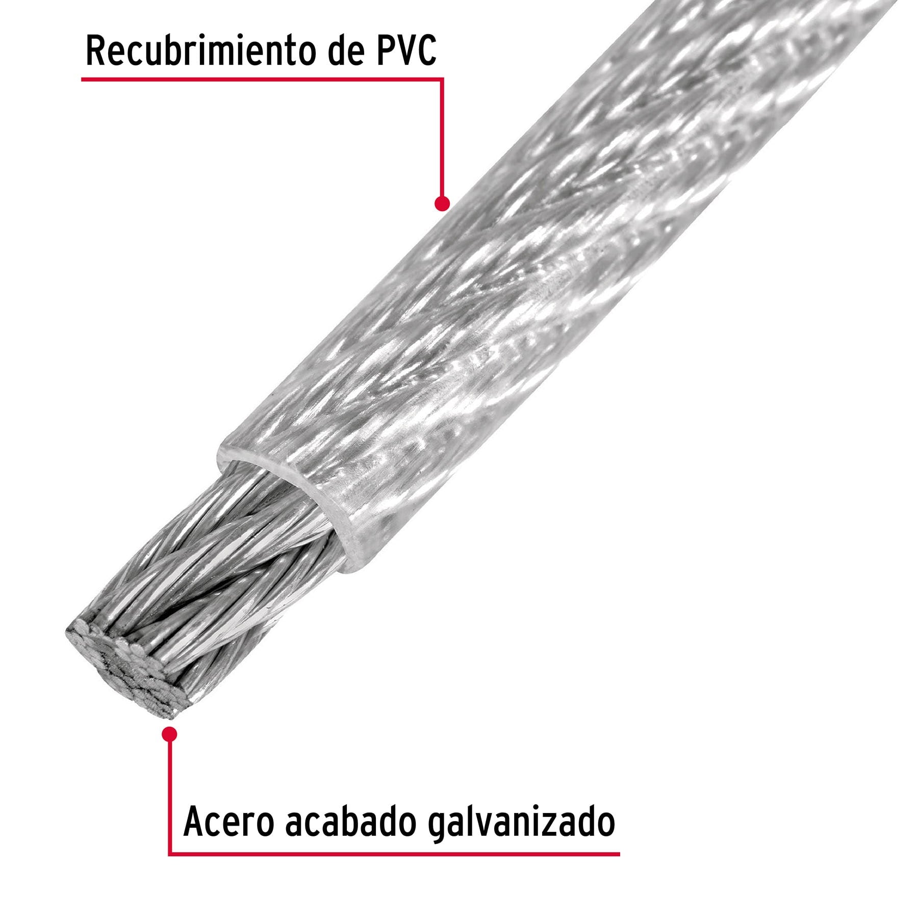 Metro de cable rígido 3/16" acero 7x7 recubierto PVC, 300 m