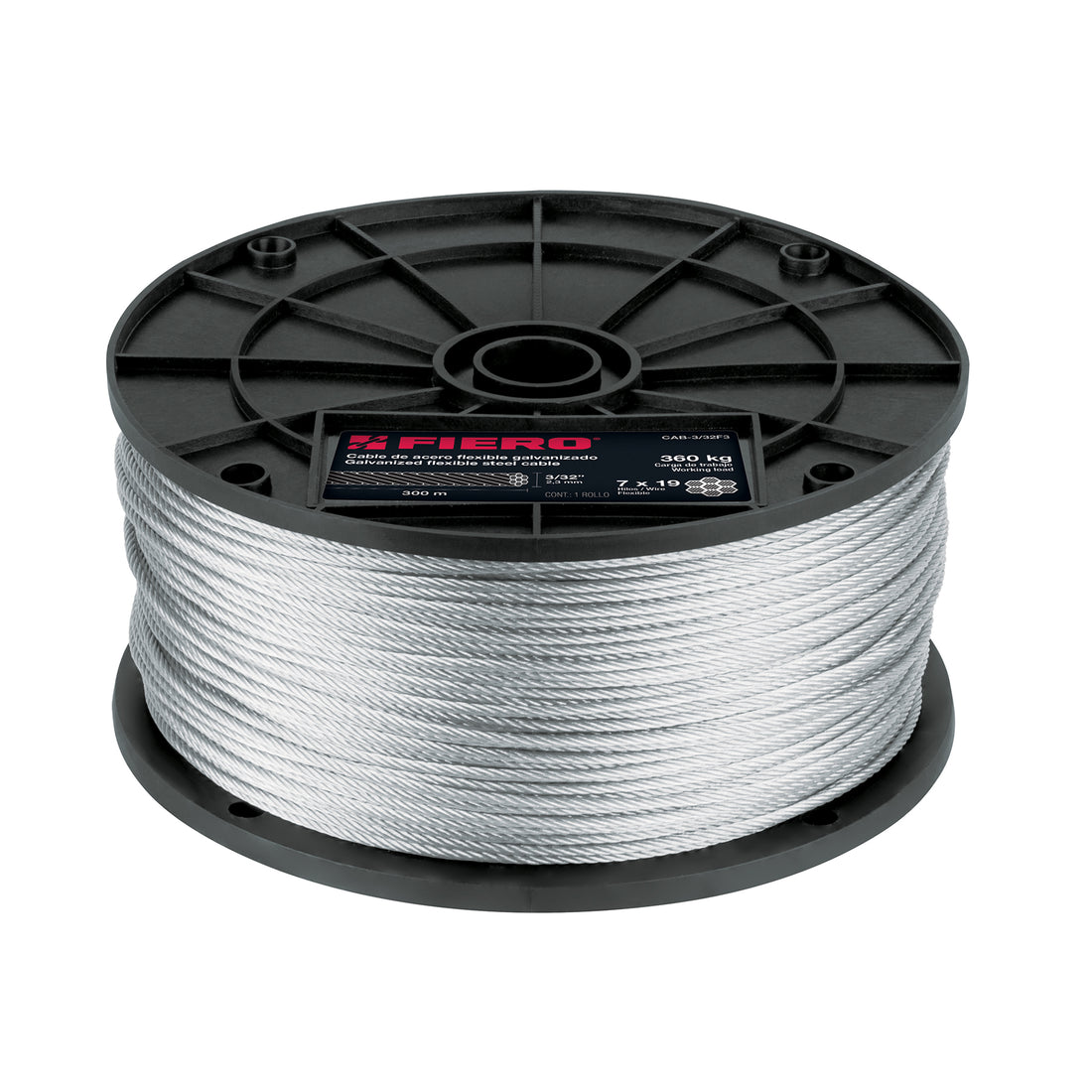 Metro de cable flexible 3/32" de acero 7x19 hilos, 300 m