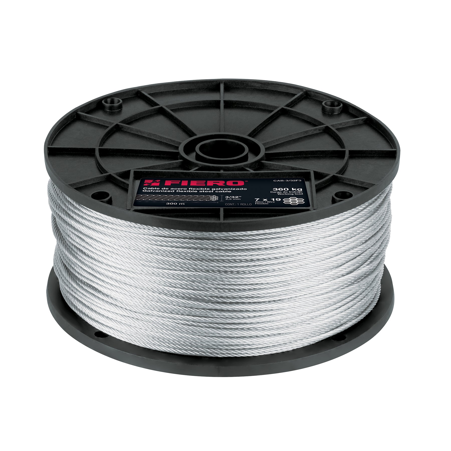 Metro de cable flexible 3/32" de acero 7x19 hilos, 300 m