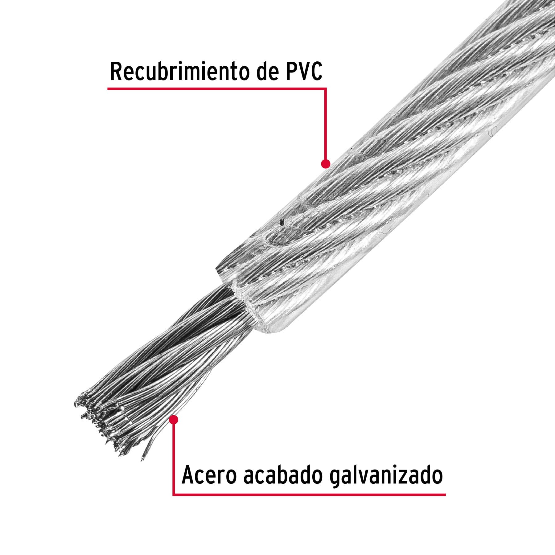 Metro cable flexible 3/32" acero 7x19 recubierto PVC, 75 m