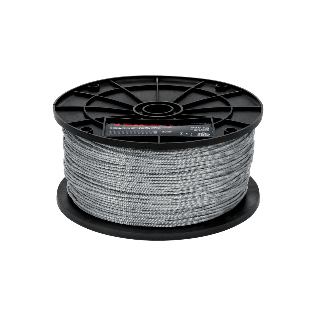 Metro de cable rígido 3/32" de acero 7x7 hilos, 300 m, FIERO