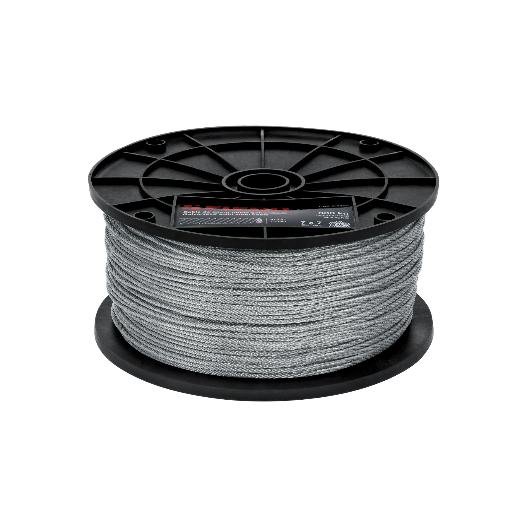 Metro de cable rígido 3/32" de acero 7x7 hilos, 300 m, FIERO