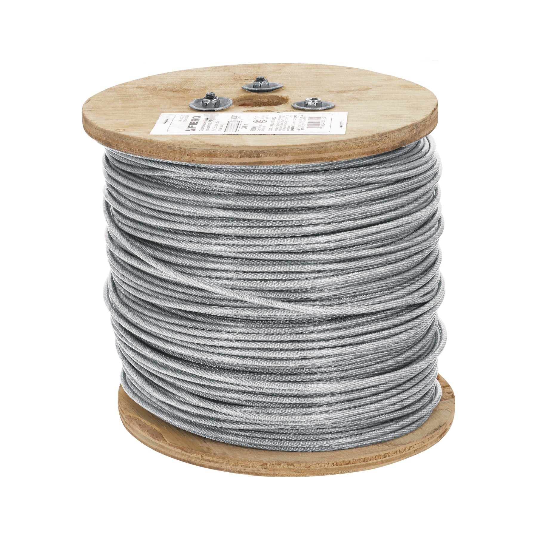 Metro de cable rígido 3/32" acero 7x7 recubierto PVC, 300 m