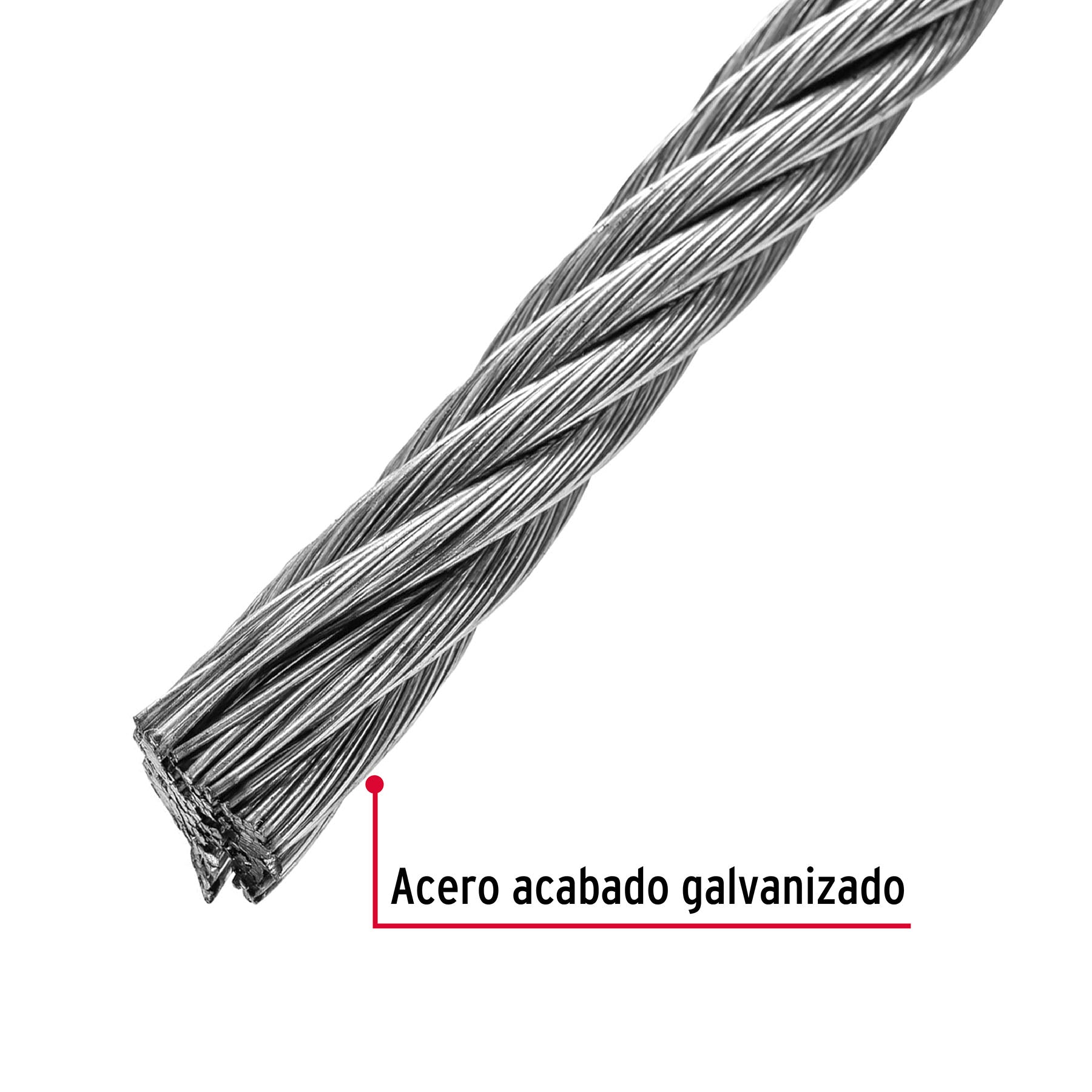 Metro de cable rígido 3/8" de acero 7x7 hilos, 75 m, FIERO