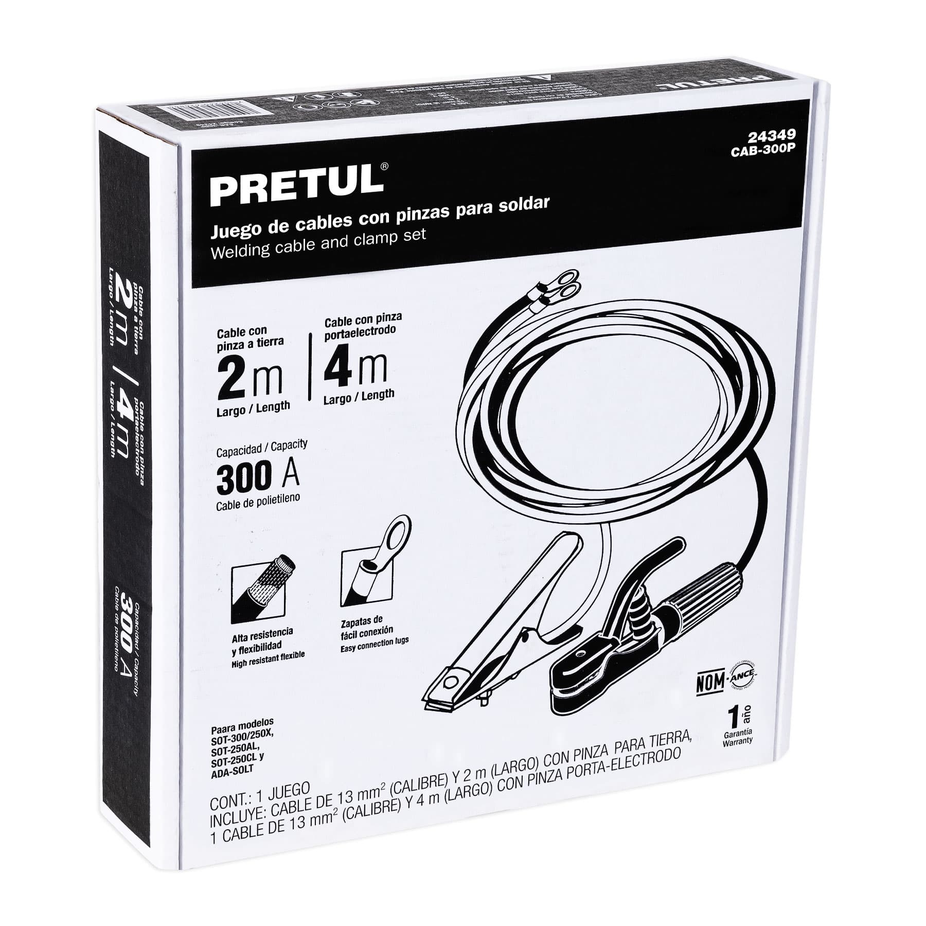 Cables con pinzas para soldadoras de arco y ADA-SOLT, PRETUL