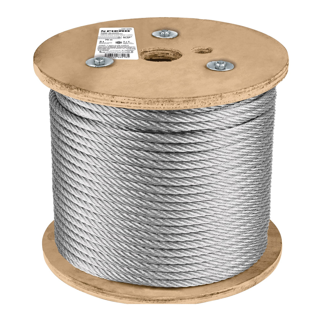 Metro de cable rígido 5/16" de acero 7x7 hilos, 75 m, FIERO