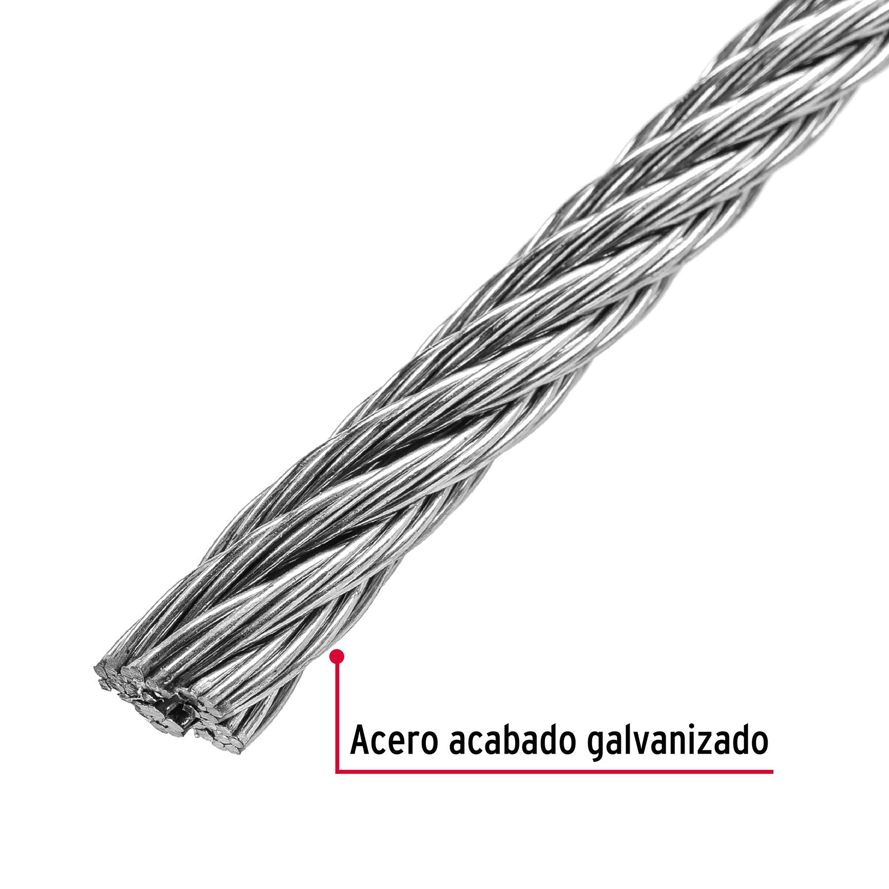 Metro de cable rígido 5/16" de acero 7x7 hilos, 75 m, FIERO