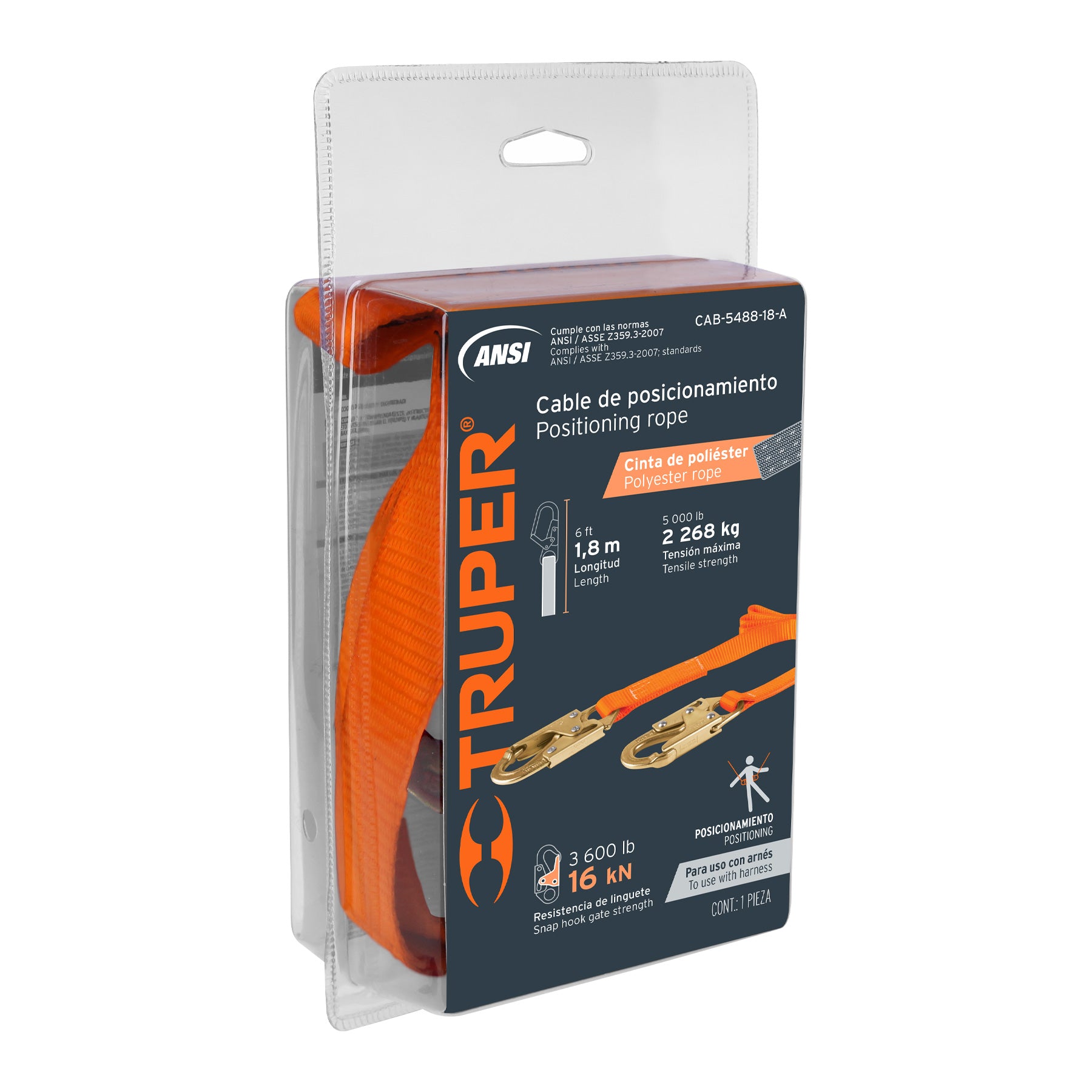 Cable de posicionamiento de 1.8 m cinta de poliéster, ANSI