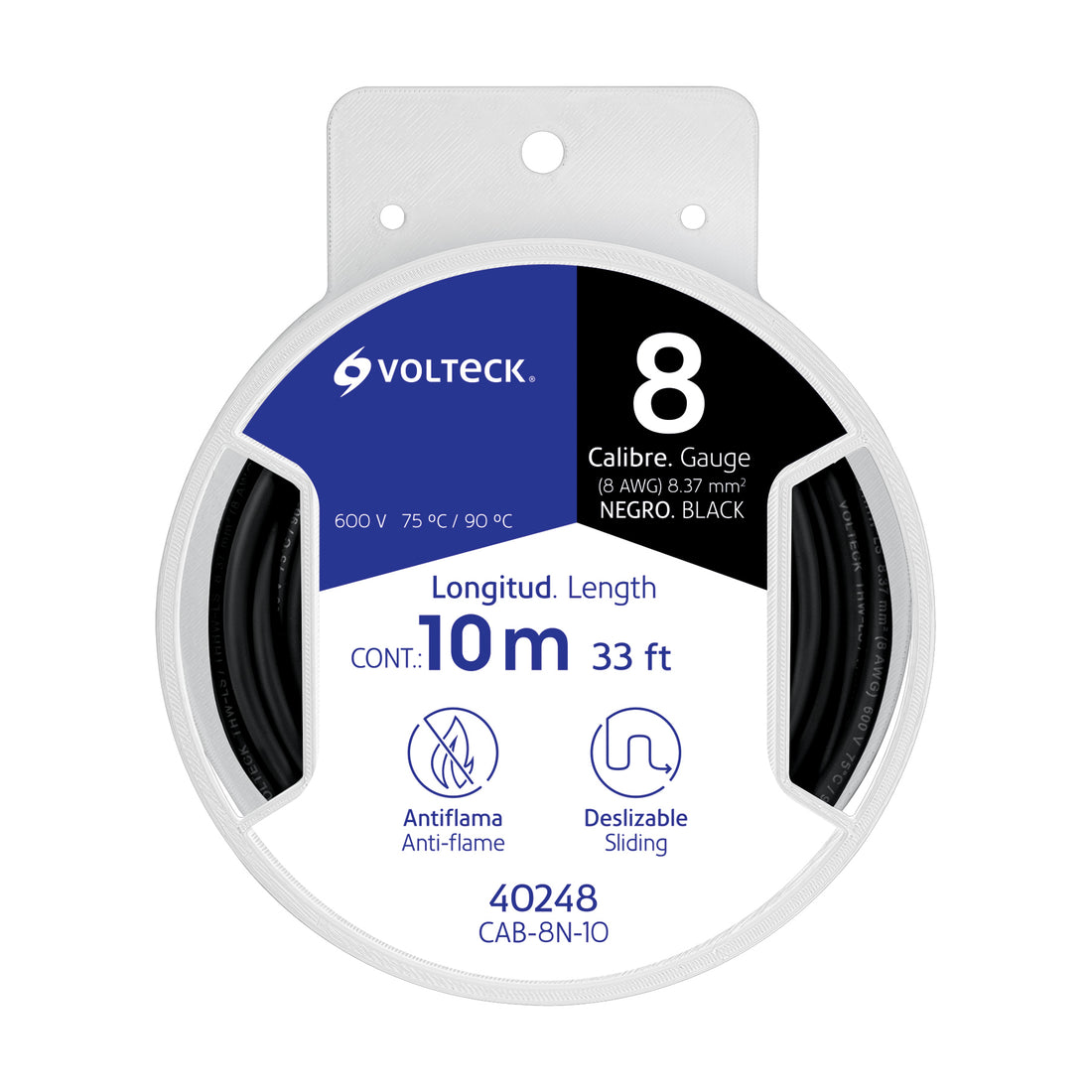Carrete con 10 m de cable THHW-LS 8 AWG negro, VOLTECK