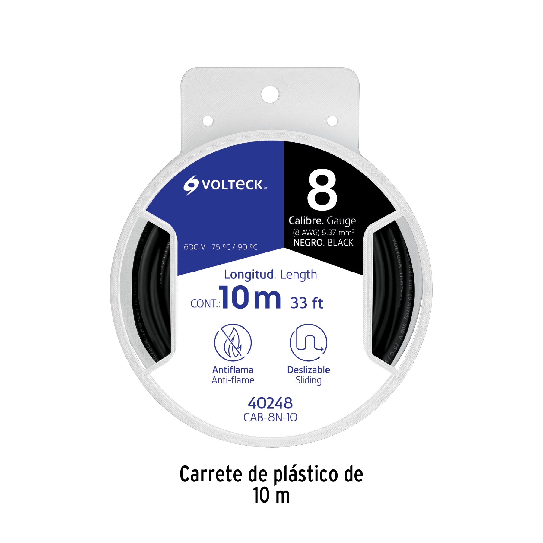 Carrete con 10 m de cable THHW-LS 8 AWG negro, VOLTECK