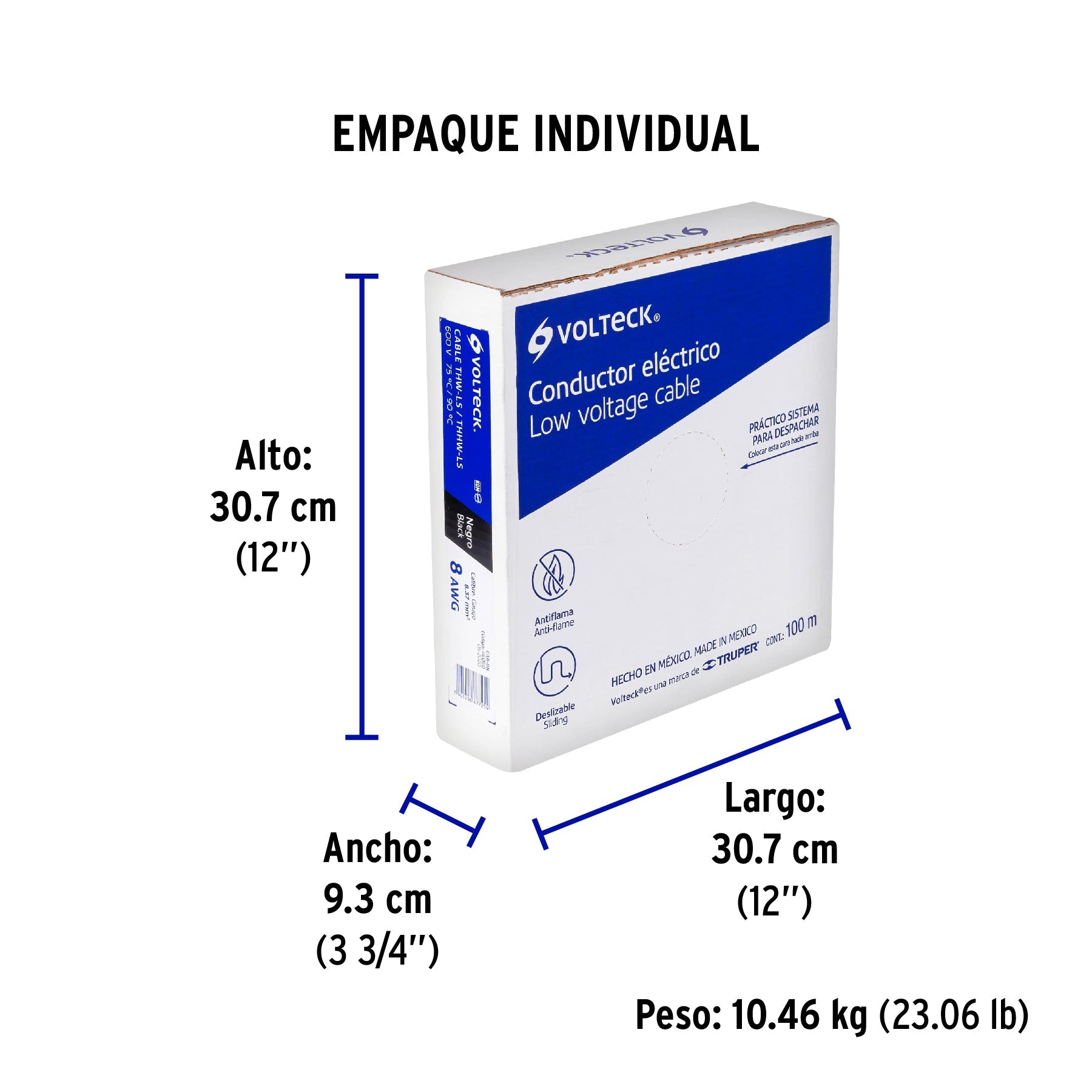 Rollo de 100 m de cable THHW-LS 8 AWG negro, VOLTECK - Empaque