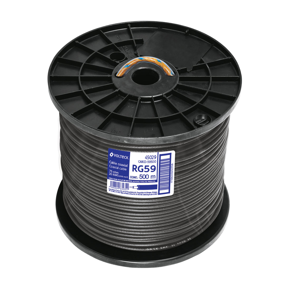 Metro de cable coaxial RG59 en carrete de 500 m, VOLTECK