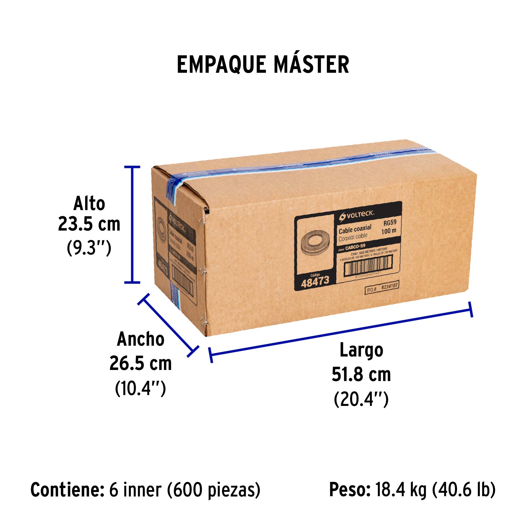 Metro de cable coaxial RG59 en rollo de 100 m, VOLTECK - Empaque