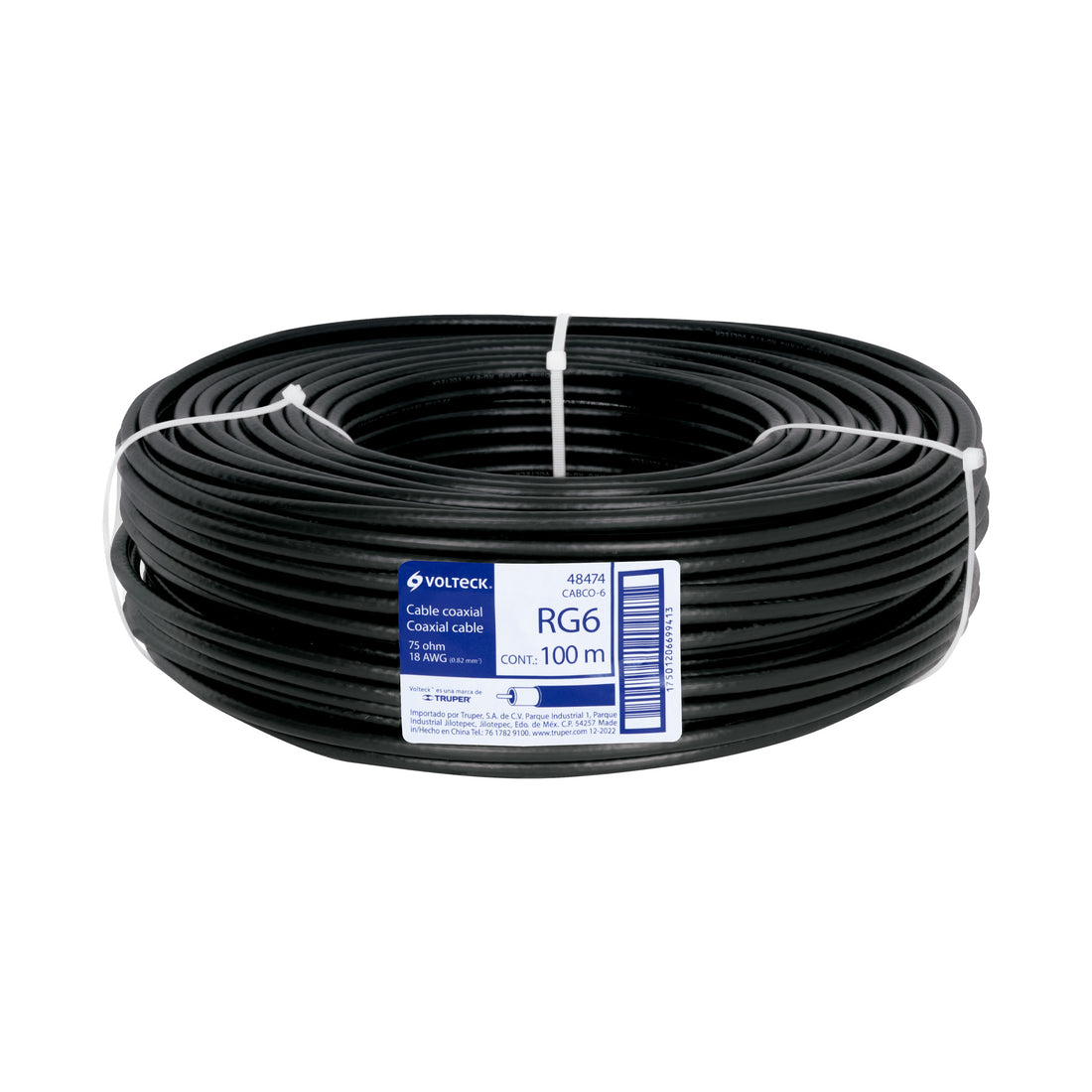Metro de cable coaxial RG6 en rollo de 100 m, VOLTECK