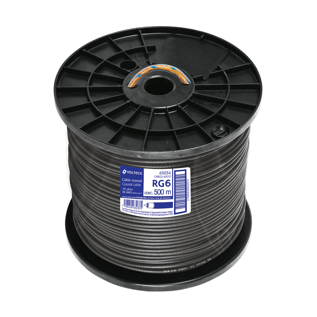 Metro de cable coaxial RG6 en carrete de 500 m, VOLTECK