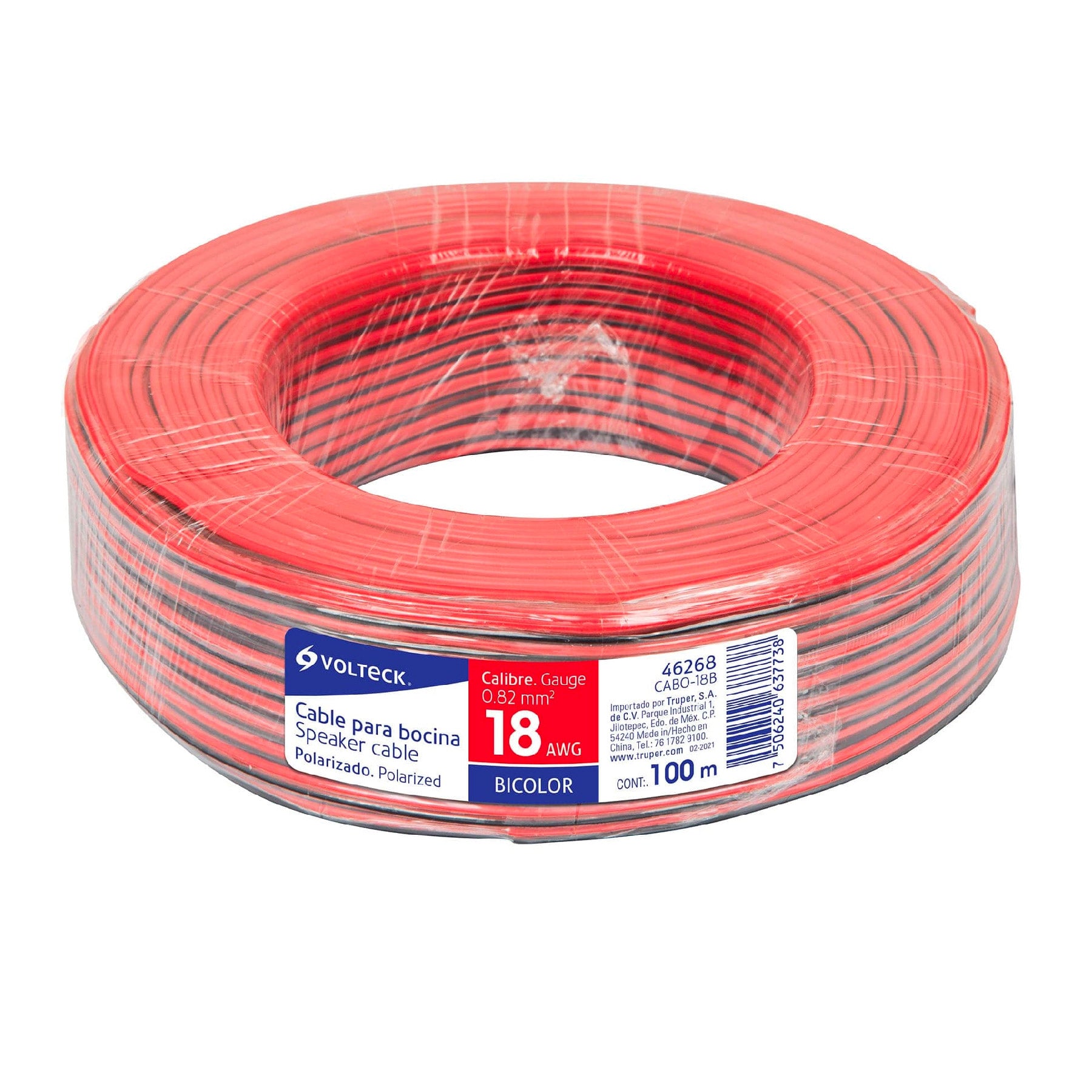 Rollo de 100 m de cable polarizado bicolor p/bocina 18 AWG