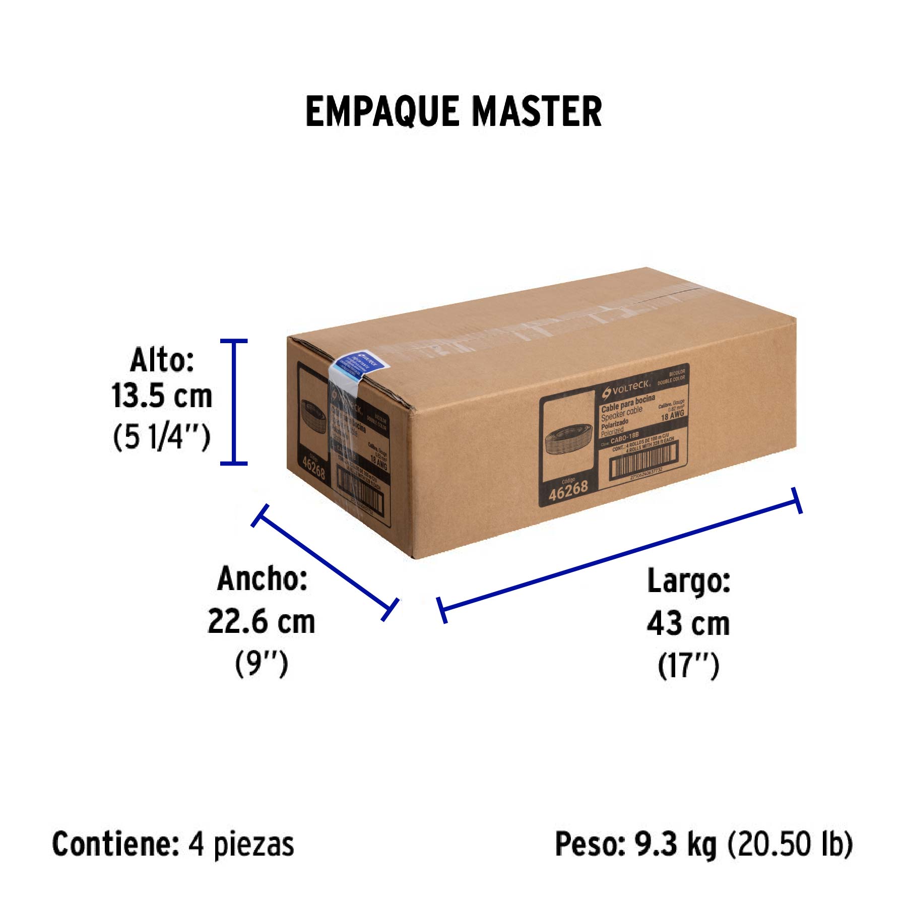 Rollo de 100 m de cable polarizado bicolor p/bocina 18 AWG - Empaque