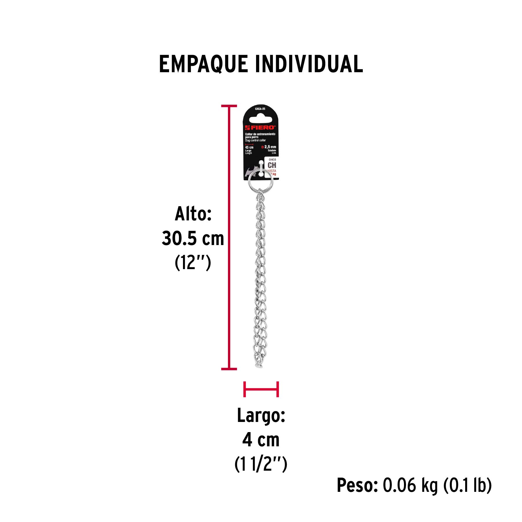 Collar de entrenamiento para perro, 45 cm, eslabón 2.5 mm - Empaque