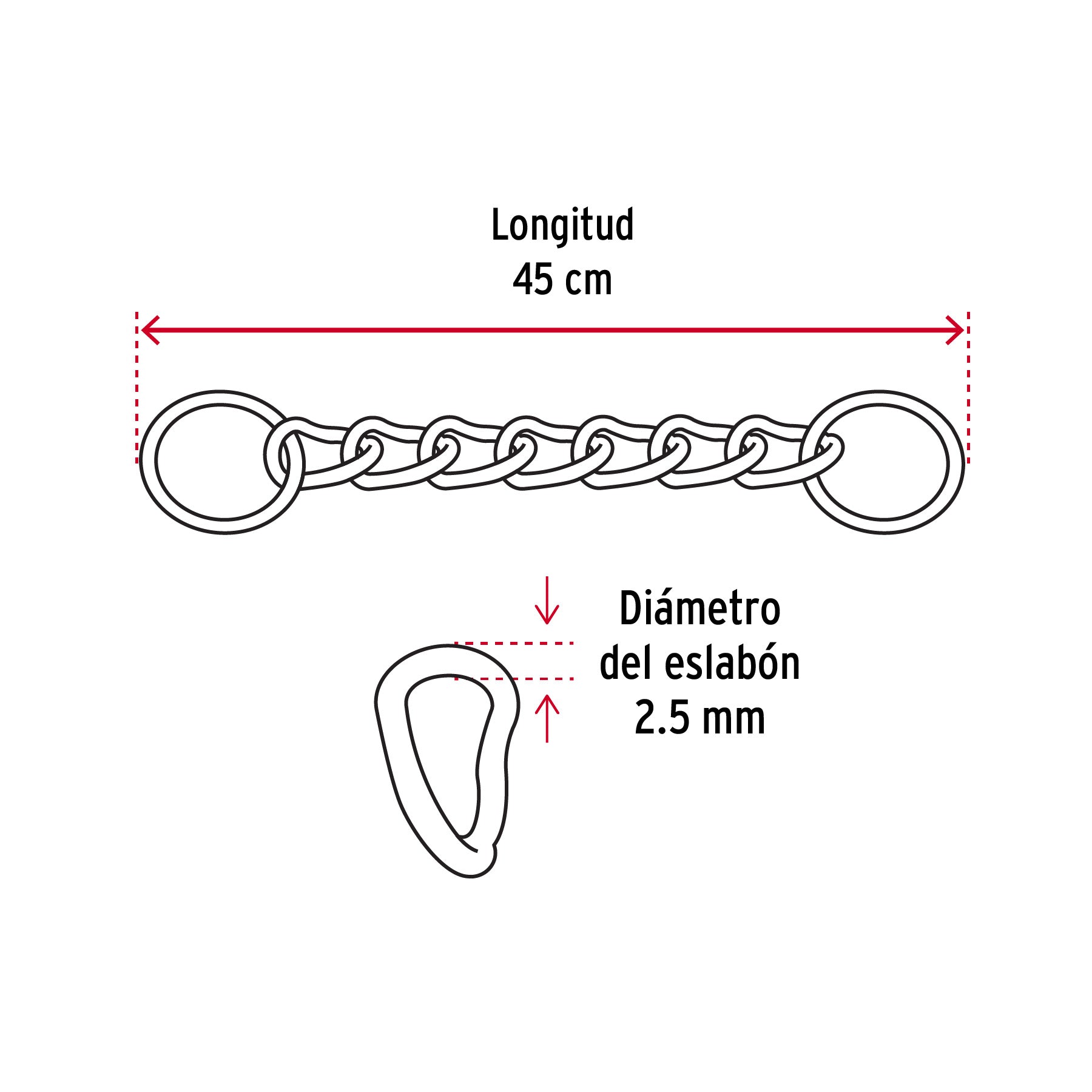 Collar de entrenamiento para perro, 45 cm, eslabón 2.5 mm