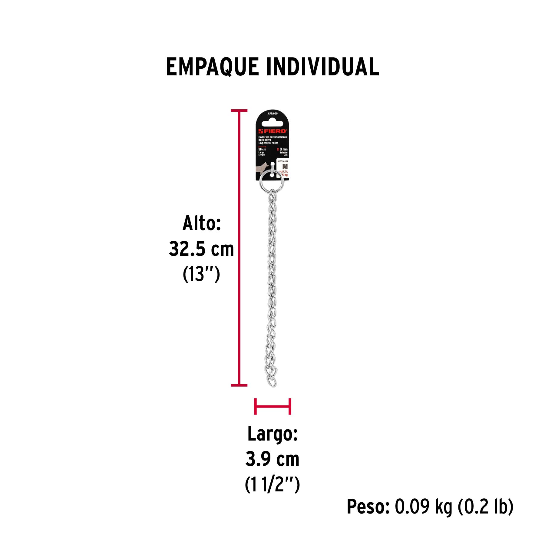Collar de entrenamiento para perro, 50 cm, eslabón de 3 mm - Empaque