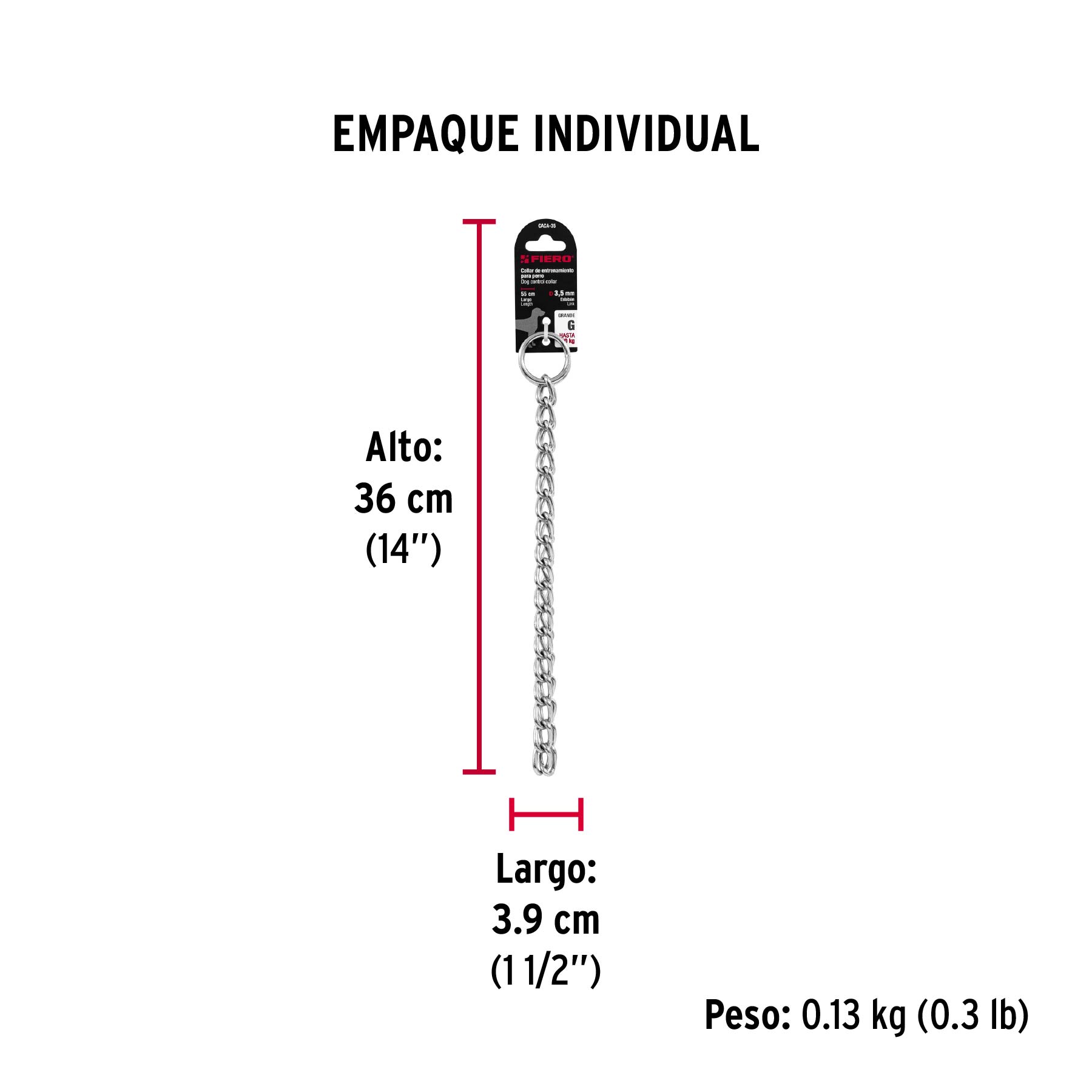 Collar de entrenamiento para perro, 55 cm, eslabón 3.5 mm - Empaque