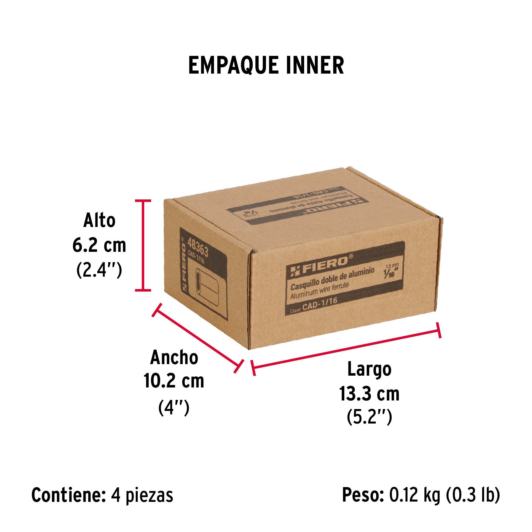 Bolsa con 50 casquillos dobles de aluminio, 1/16", FIERO - Empaque