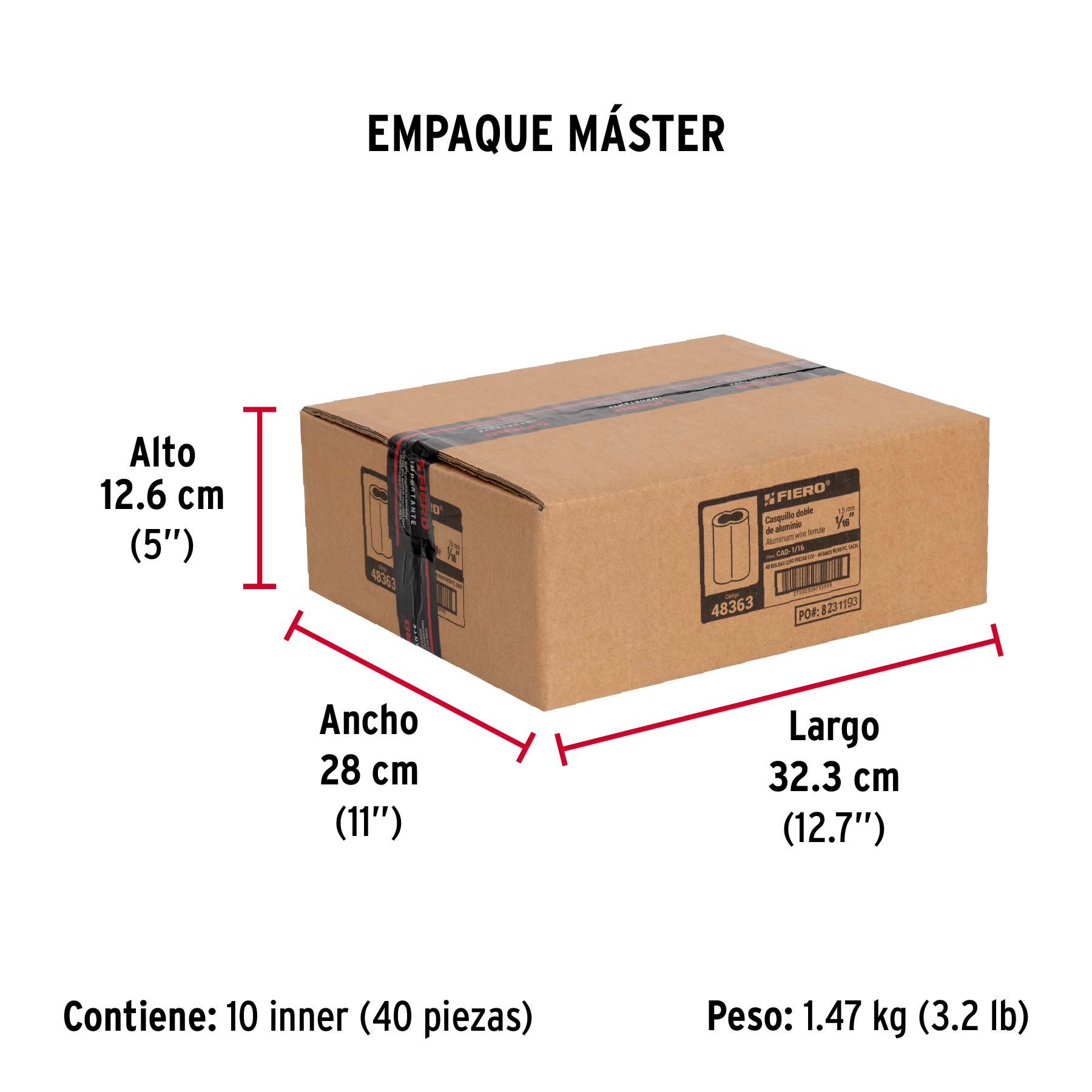 Bolsa con 50 casquillos dobles de aluminio, 1/16", FIERO - Empaque