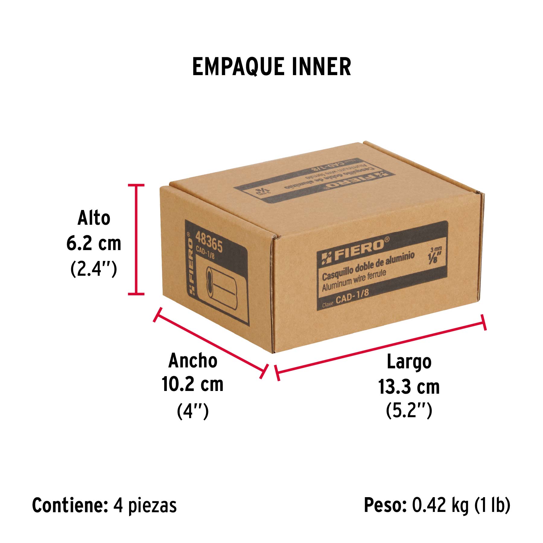 Bolsa con 50 casquillos dobles de aluminio, 1/8", FIERO - Empaque
