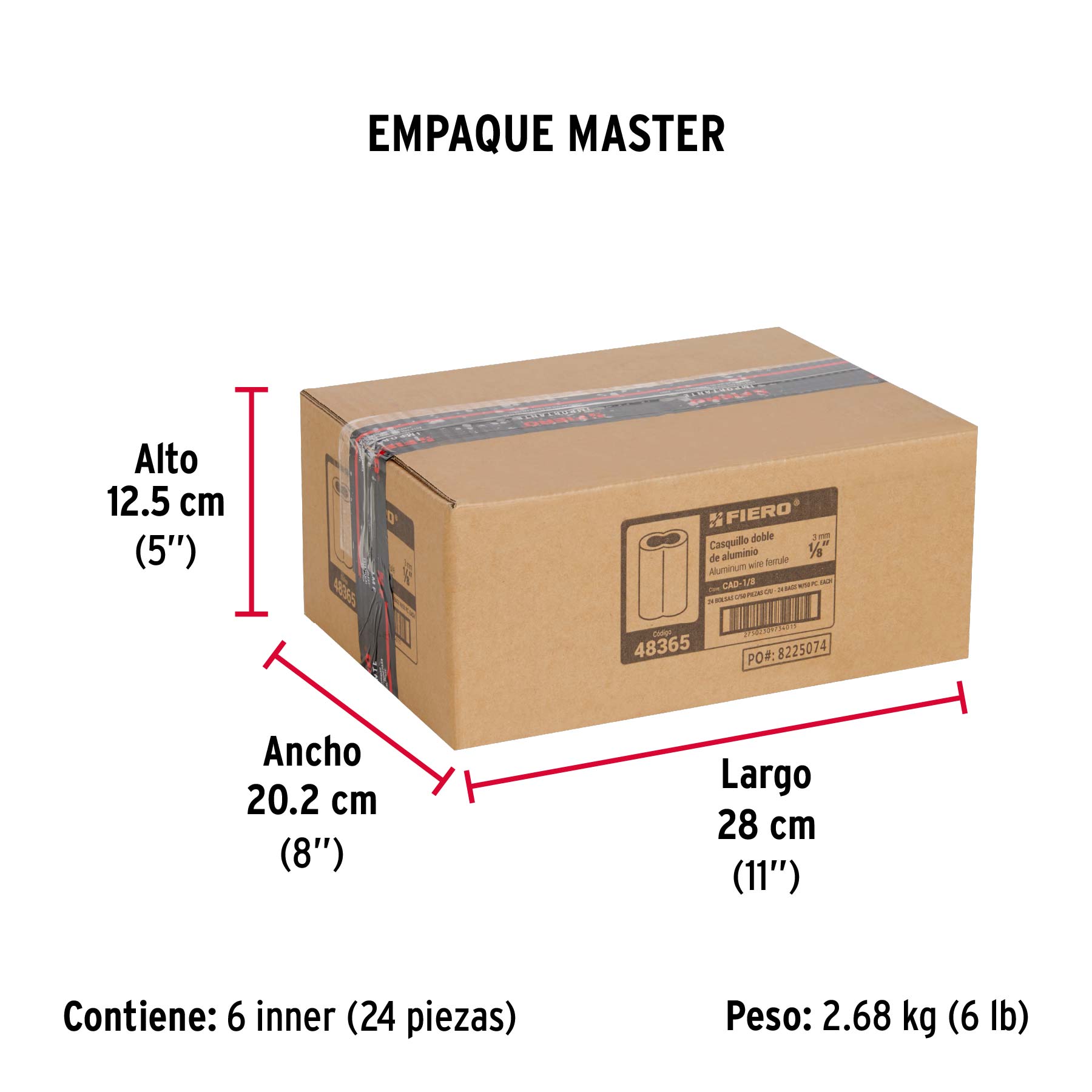 Bolsa con 50 casquillos dobles de aluminio, 1/8", FIERO - Empaque