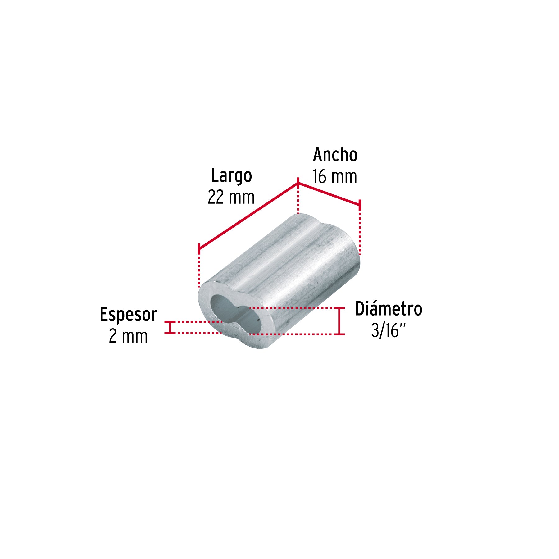 Bolsa con 50 casquillos dobles de aluminio, 3/16", FIERO