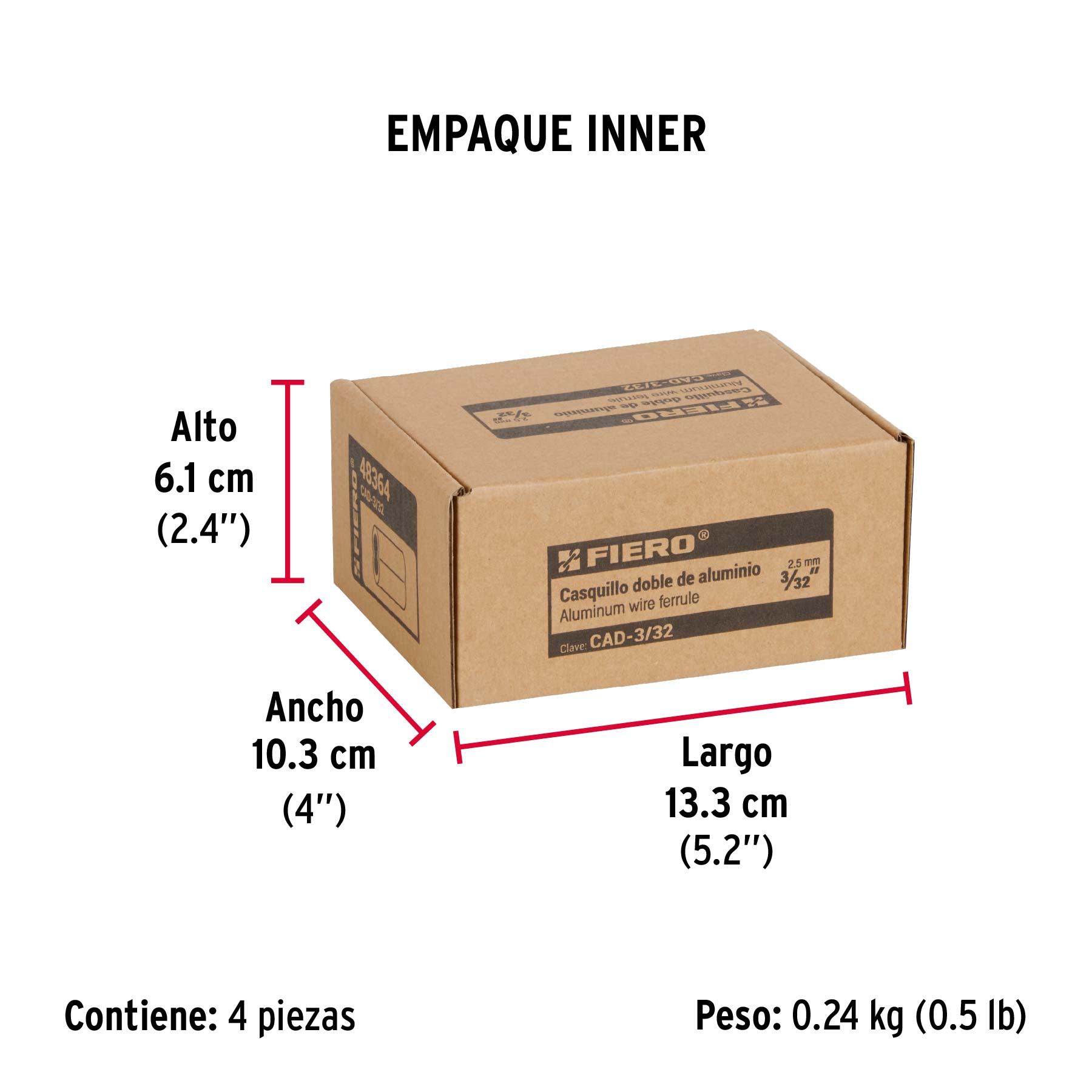 Bolsa con 50 casquillos dobles de aluminio, 3/32", FIERO - Empaque
